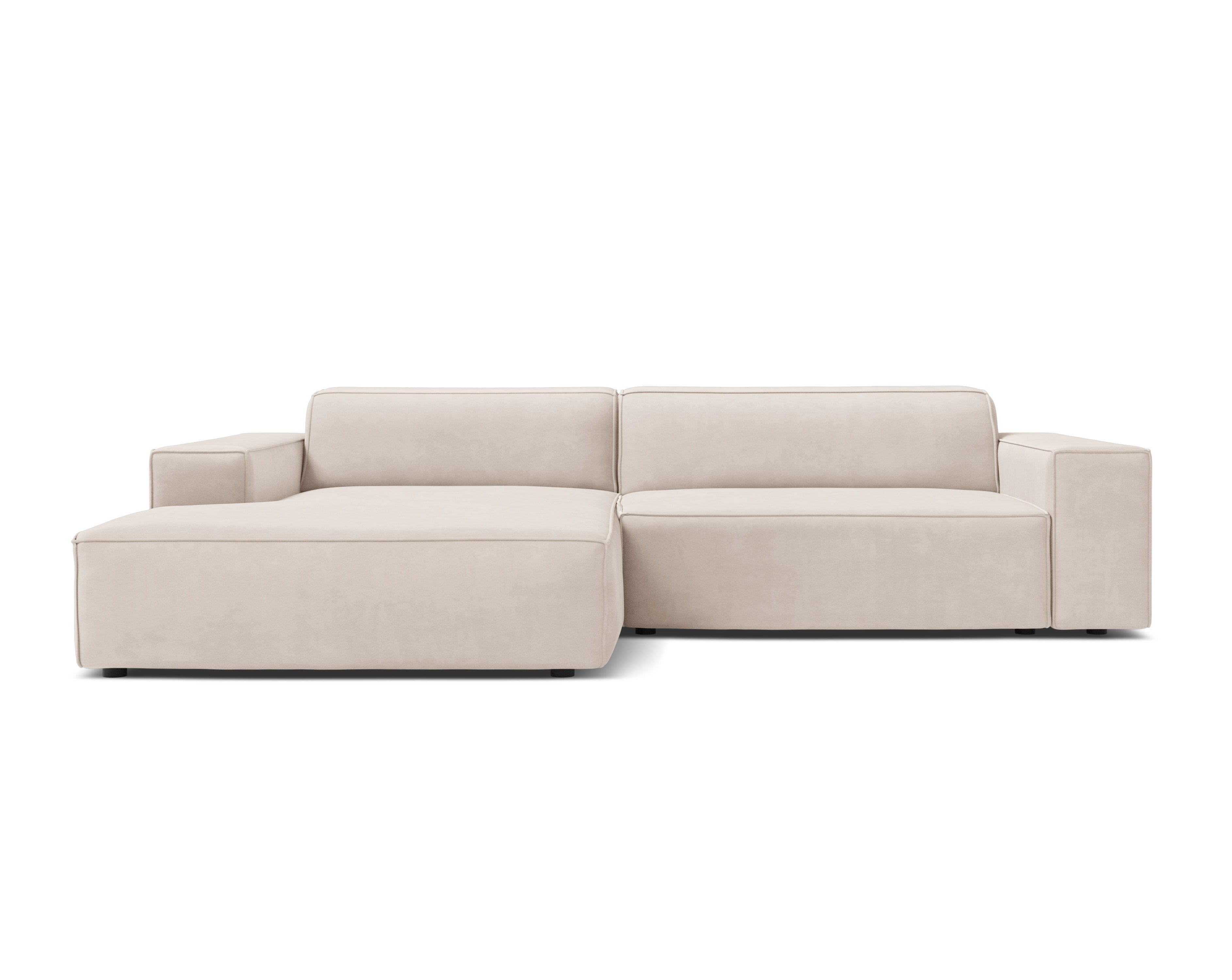 Driepersoons links hoekbank JODIE in lichtbeige velours