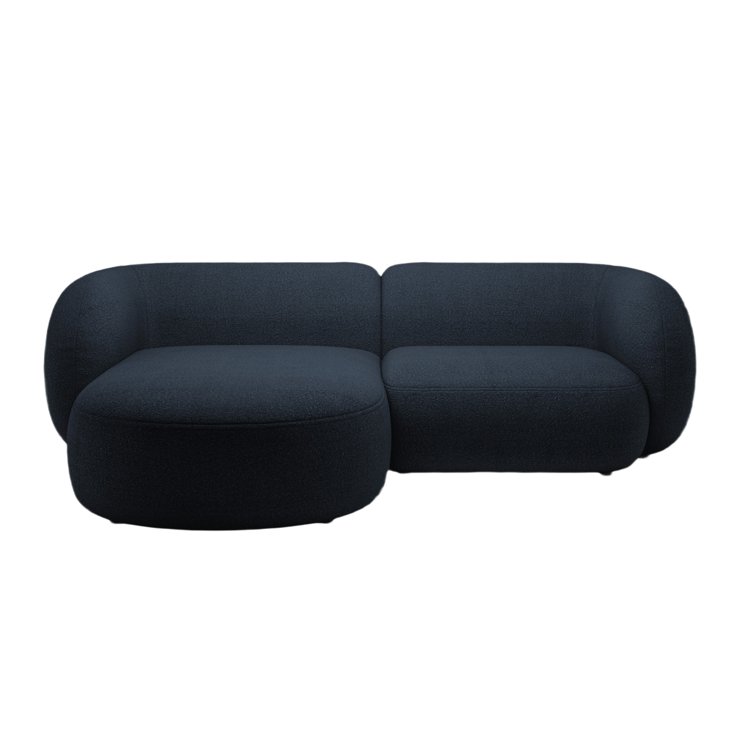 Left-sided 2-seater corner sofa KATE navy boucle