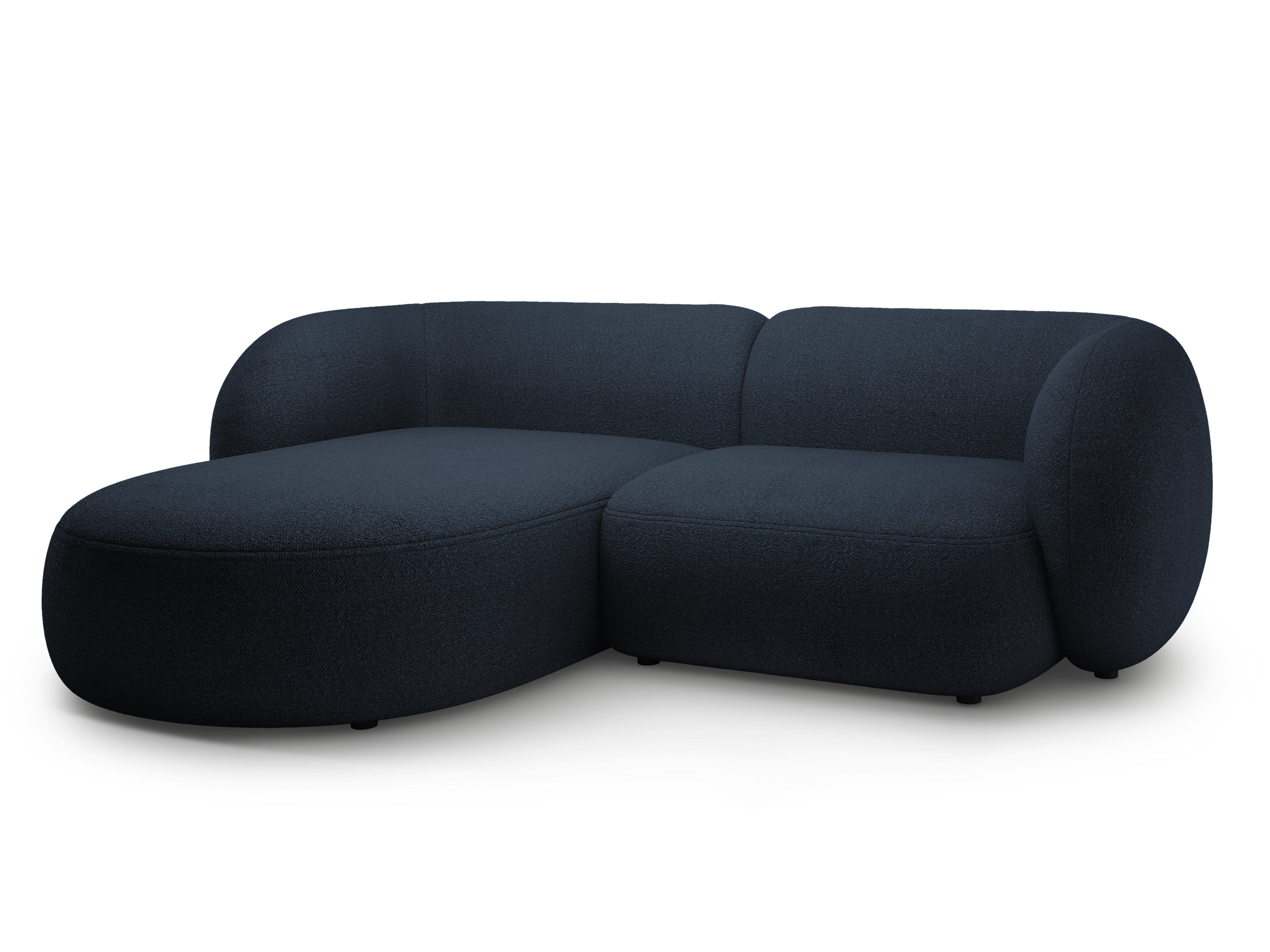 Left-sided 2-seater corner sofa KATE navy boucle