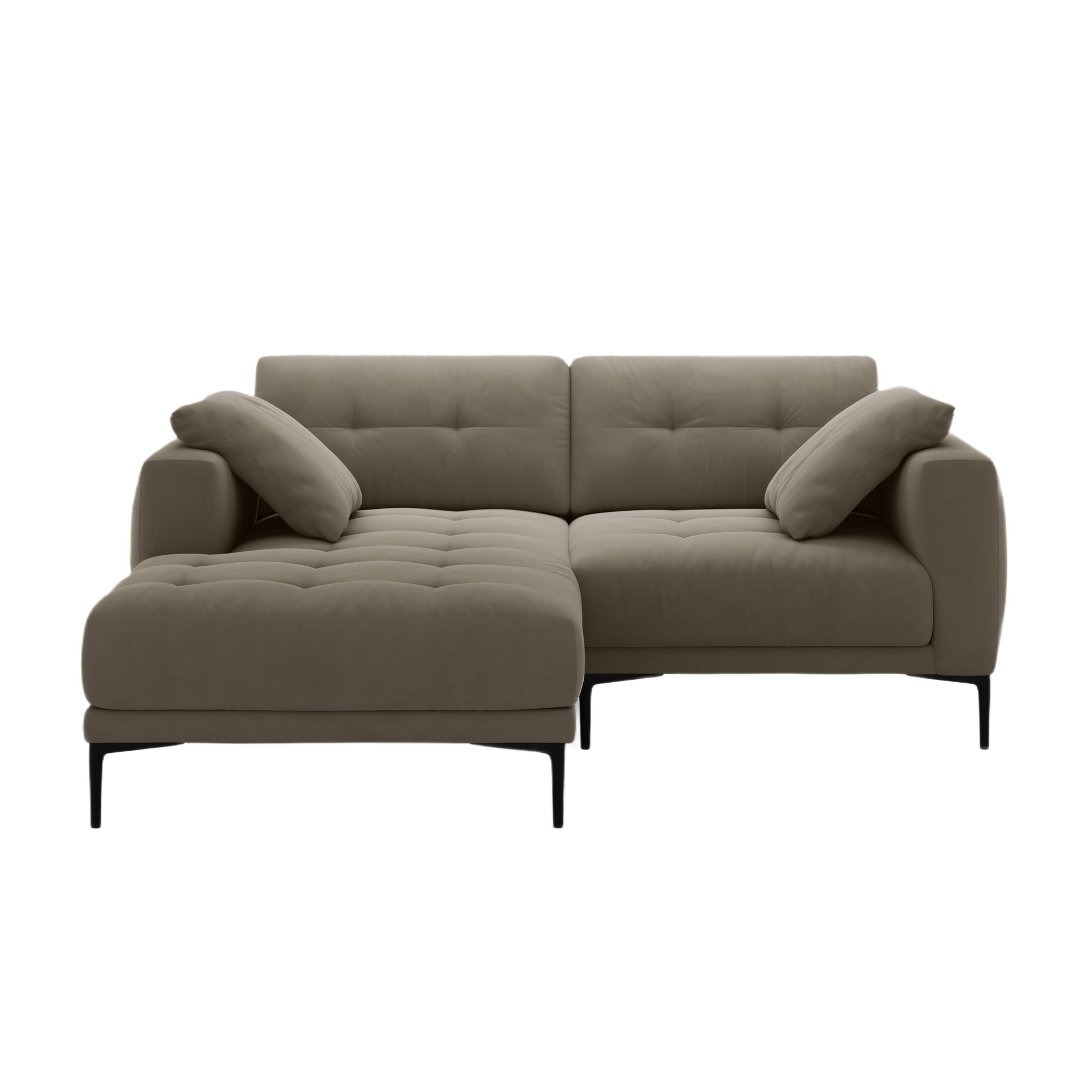 Ecksofa linksseitig aus Samt BEMY in grau-braun