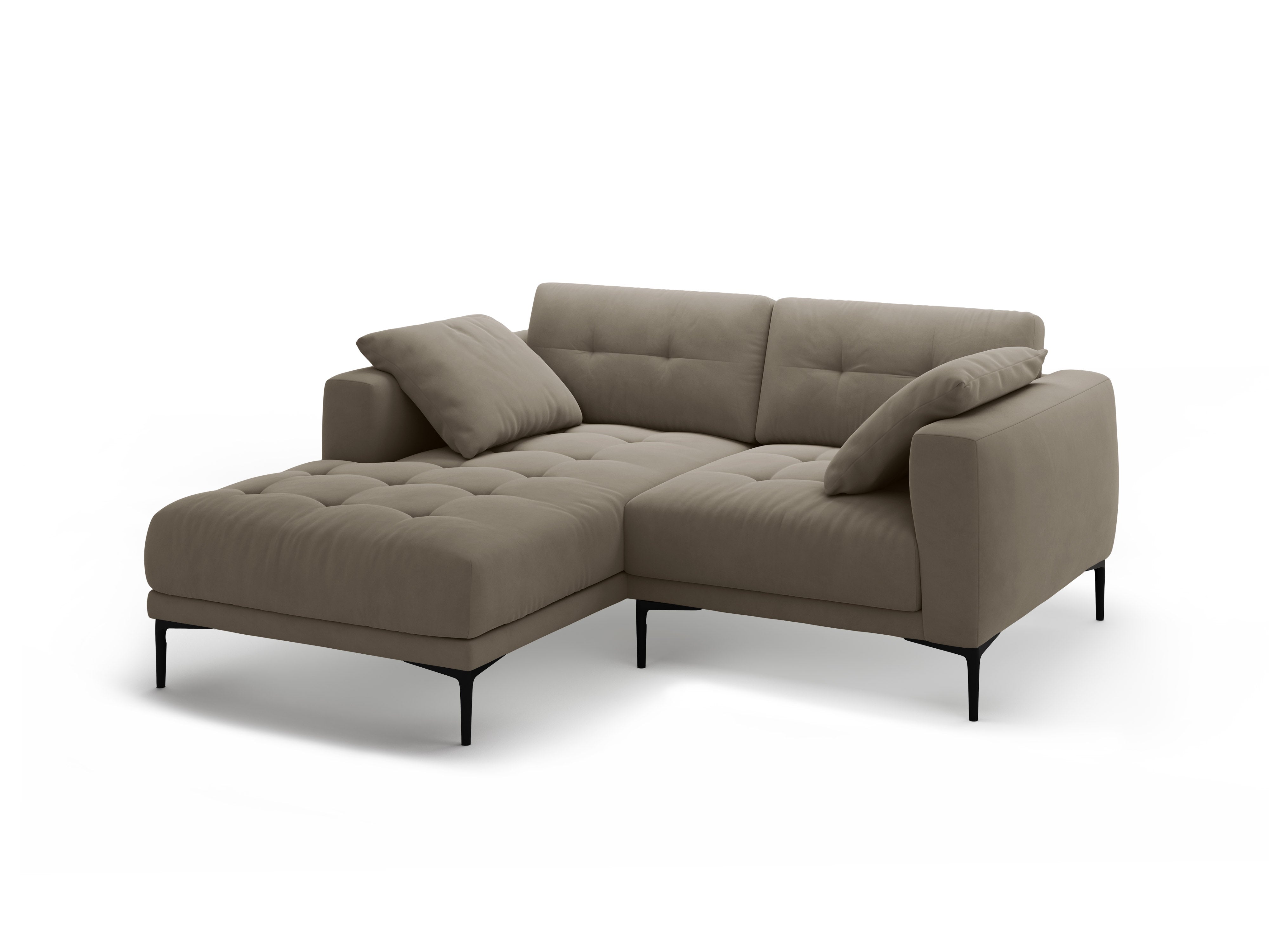 Ecksofa linksseitig aus Samt BEMY in grau-braun