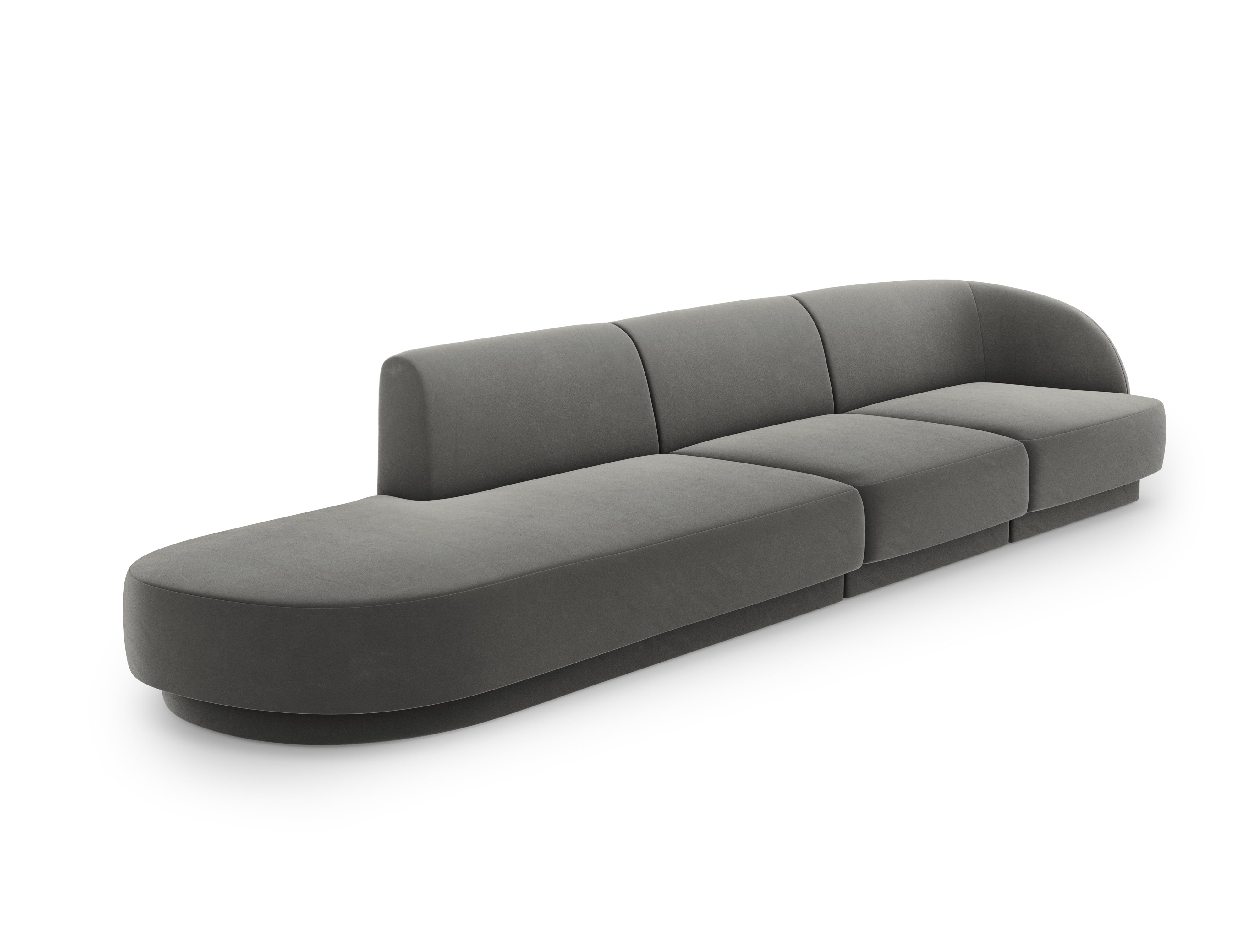 Sofa aksamitna lewostronna 4-osobowa otwarta MILEY jasnoszary Micadoni Eye on Design