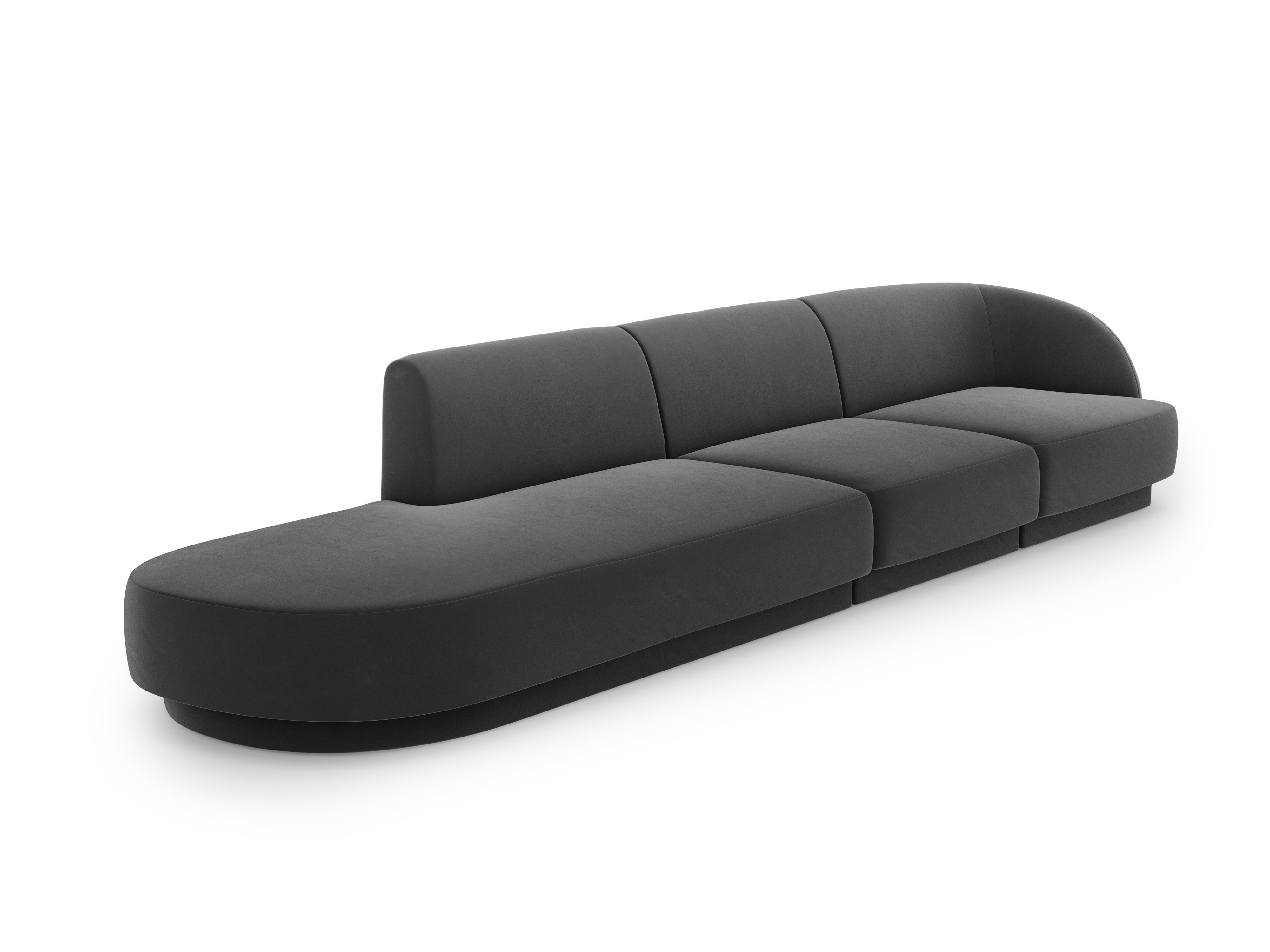 Sofa aksamitna lewostronna 4-osobowa otwarta MILEY ciemnoszary do salonu