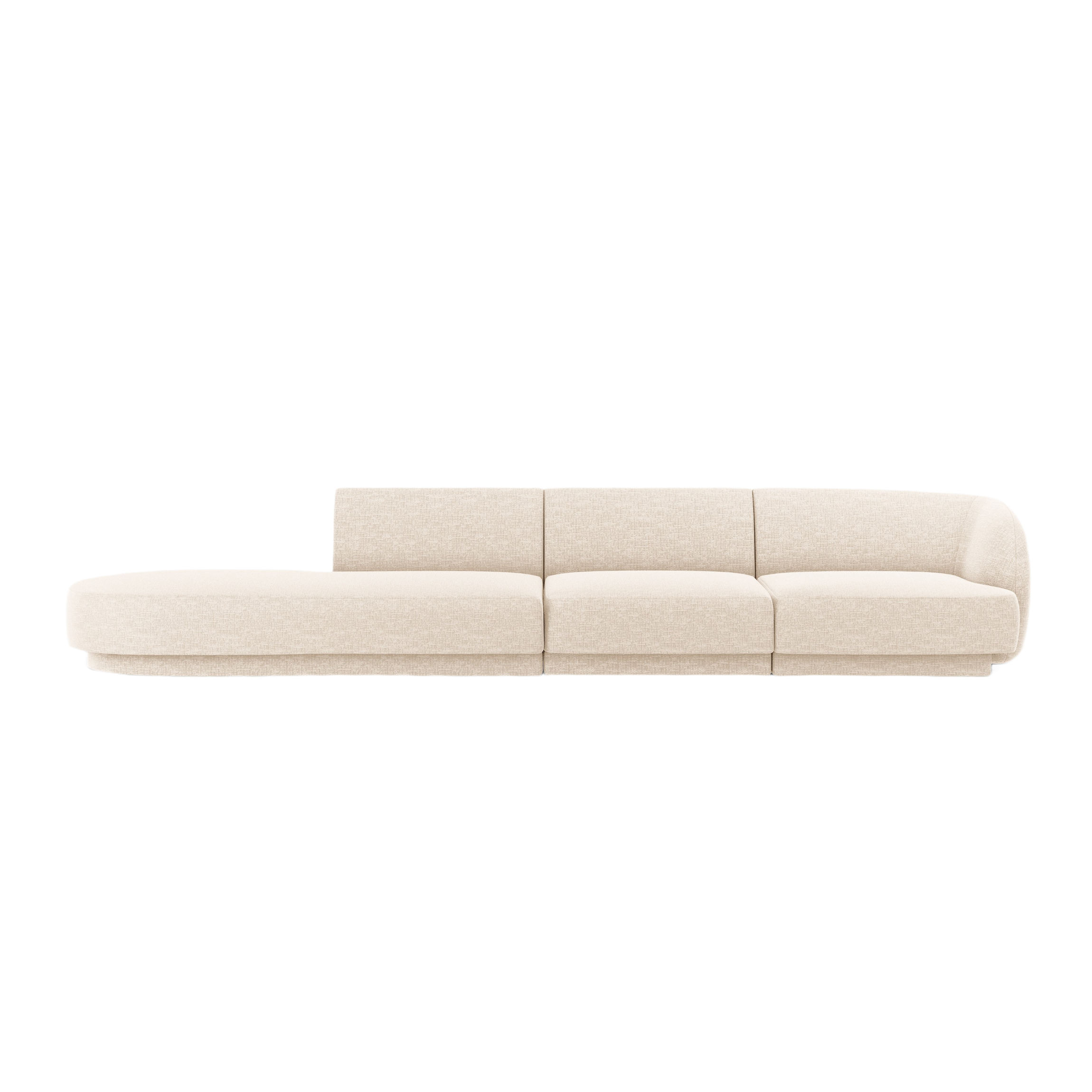Sofa lewostronna 4-persoons open MILEY lichtbeige chenille zijdeachtig