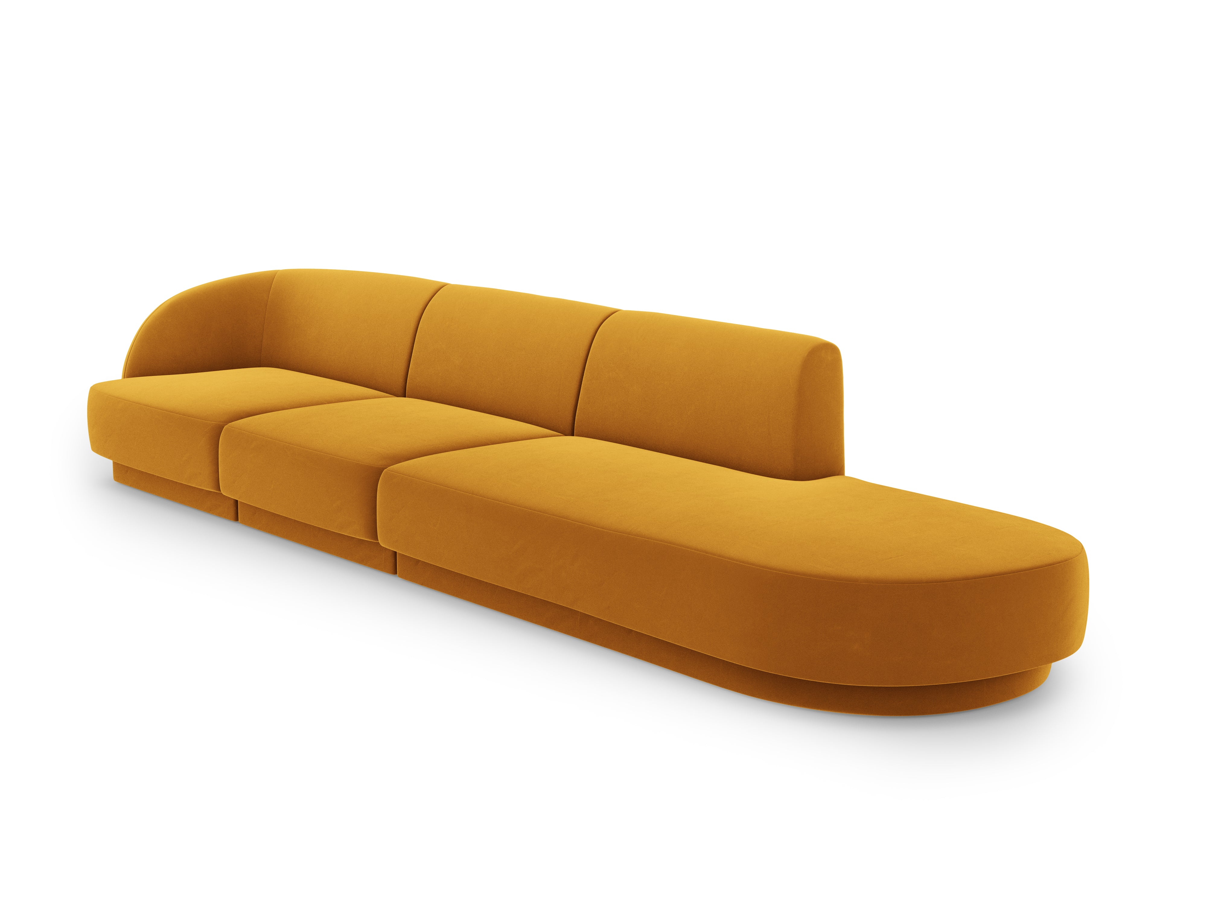 Sofa aksamitna prawostronna 4-osobowa otwarta MILEY żółty do salonu