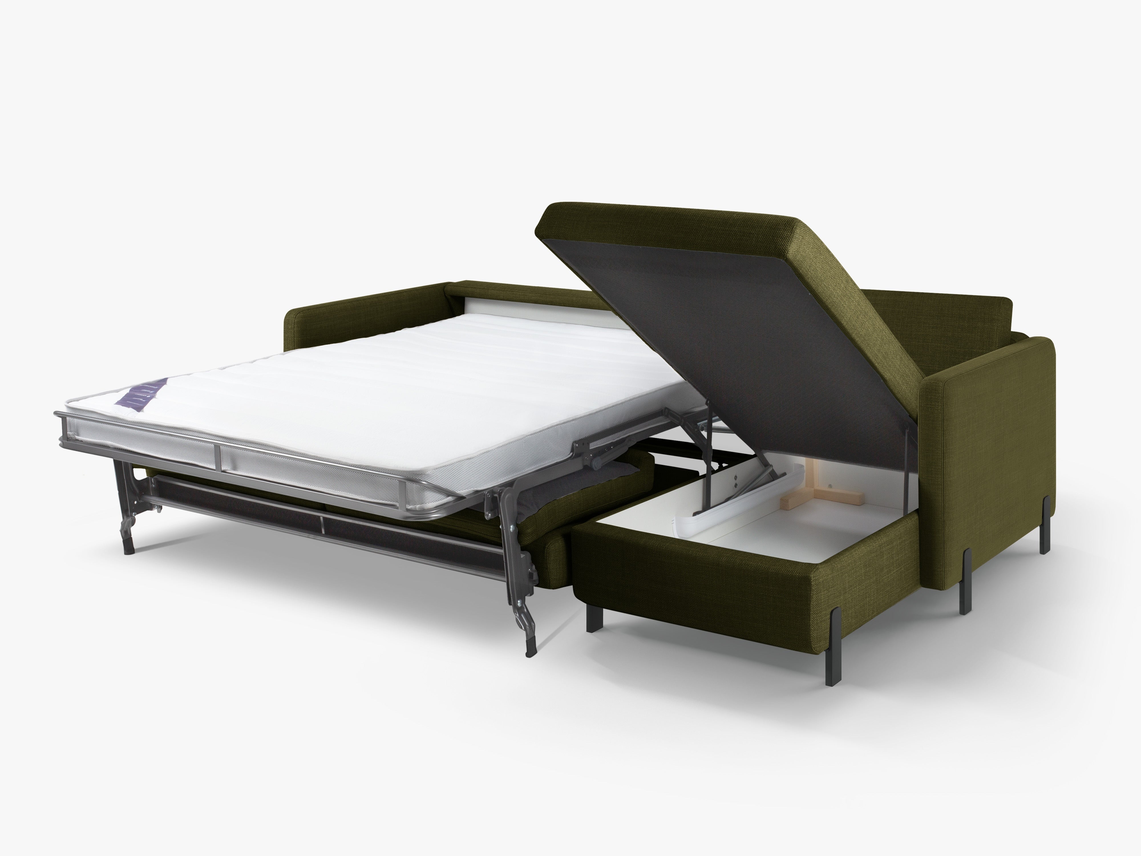 Rechtsseitige Schlafcouch GLORIA in grünem Chenille