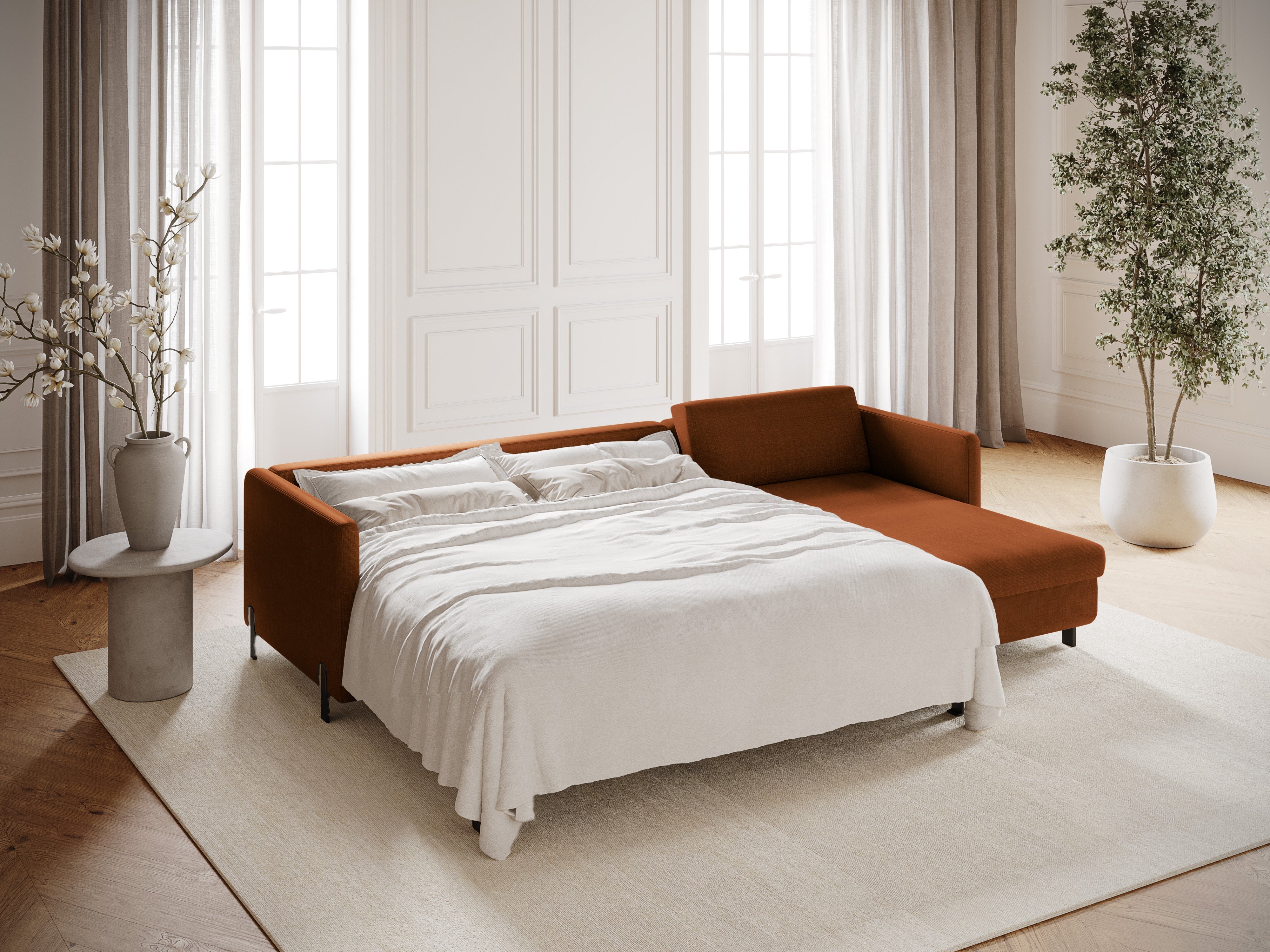 Rechthoekige bank met slaapfunctie GLORIA in baksteen kleur szenil