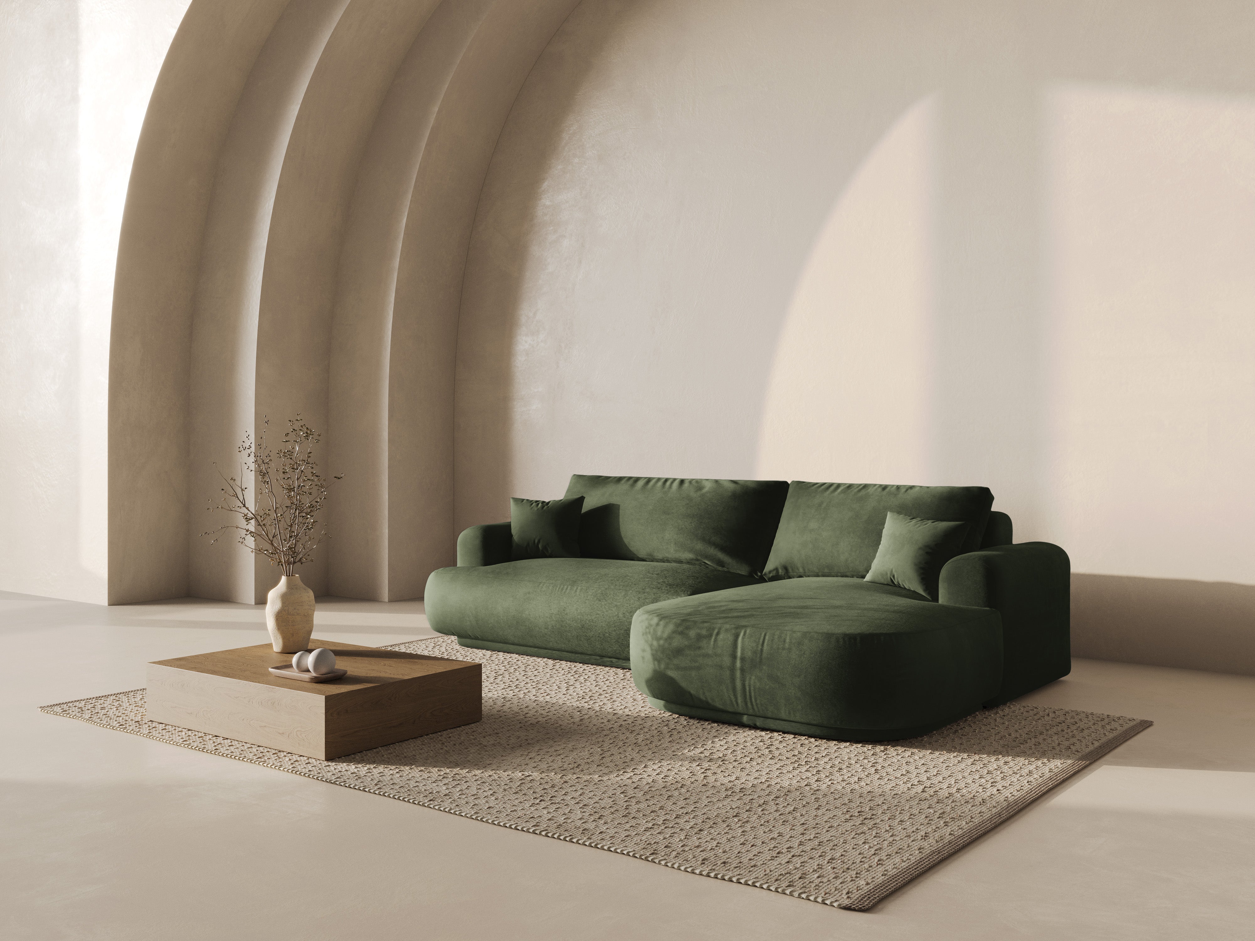 Right -sided velvet corner with Ella Zielony sleeping function