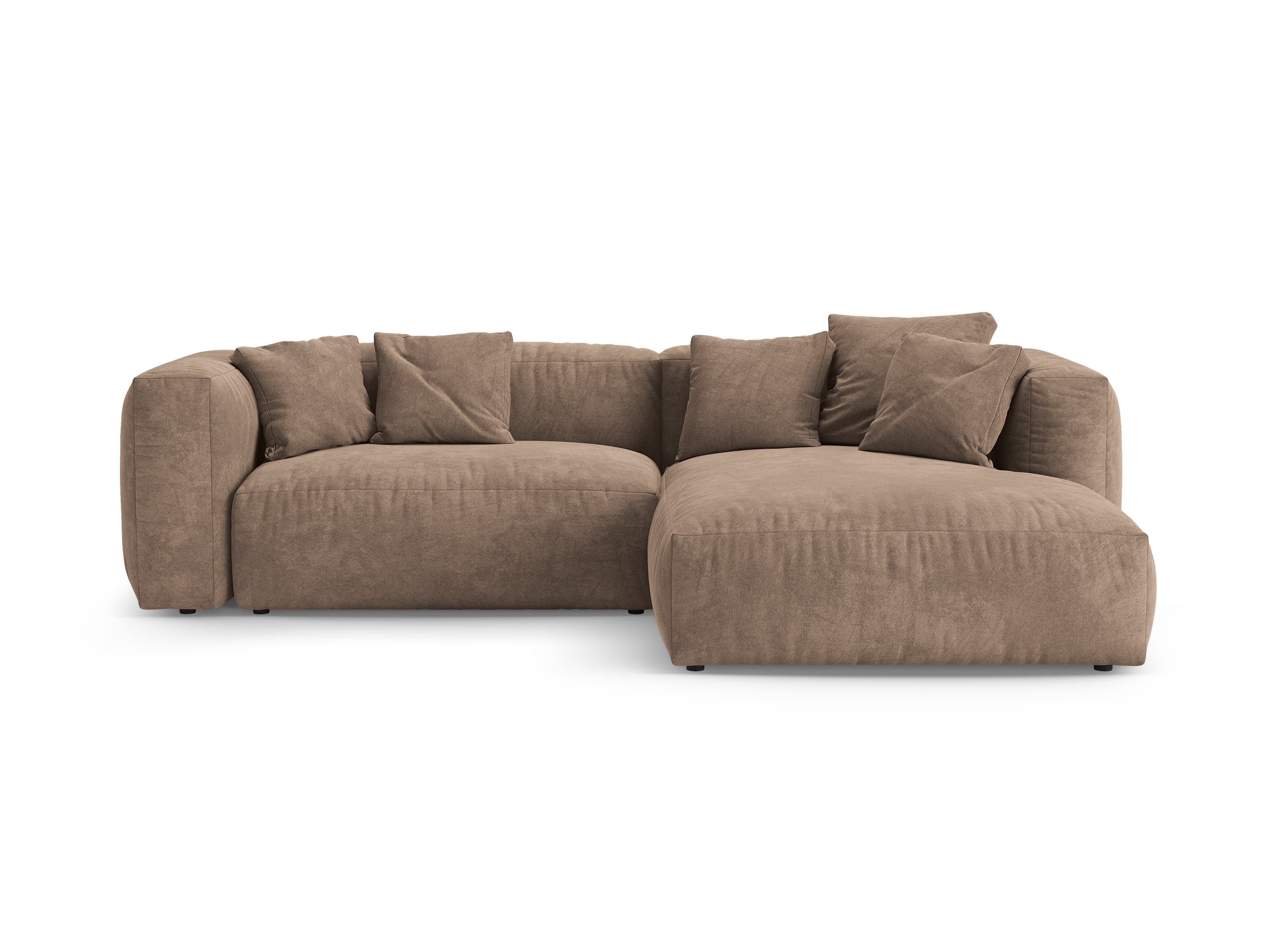 Samt-Ecksofa rechts mit Schlaffunktion MARTINA dunkelbeige