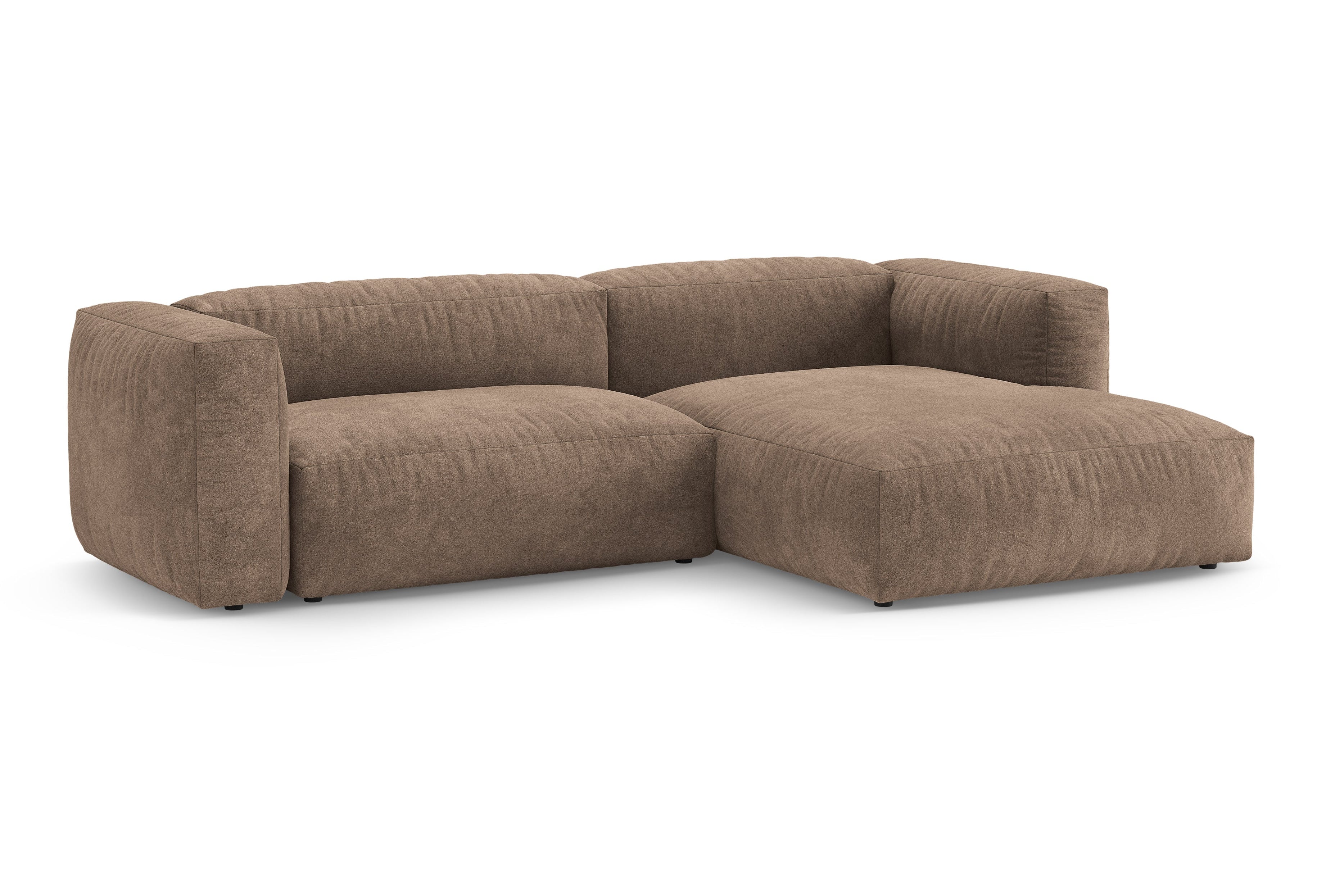 Samt-Ecksofa rechts mit Schlaffunktion MARTINA dunkelbeige