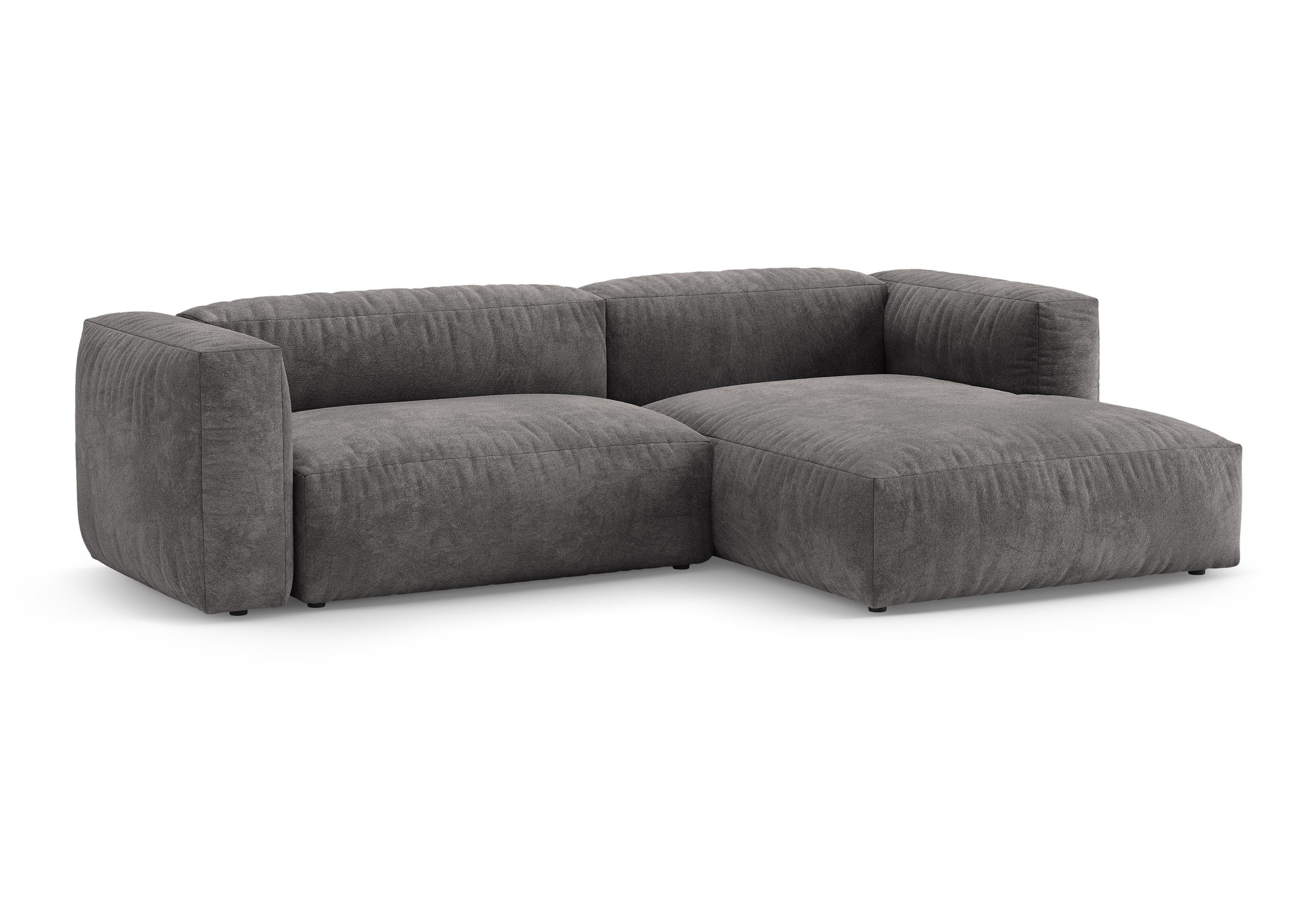 Samt-Ecksofa rechts mit Schlaffunktion MARTINA grau