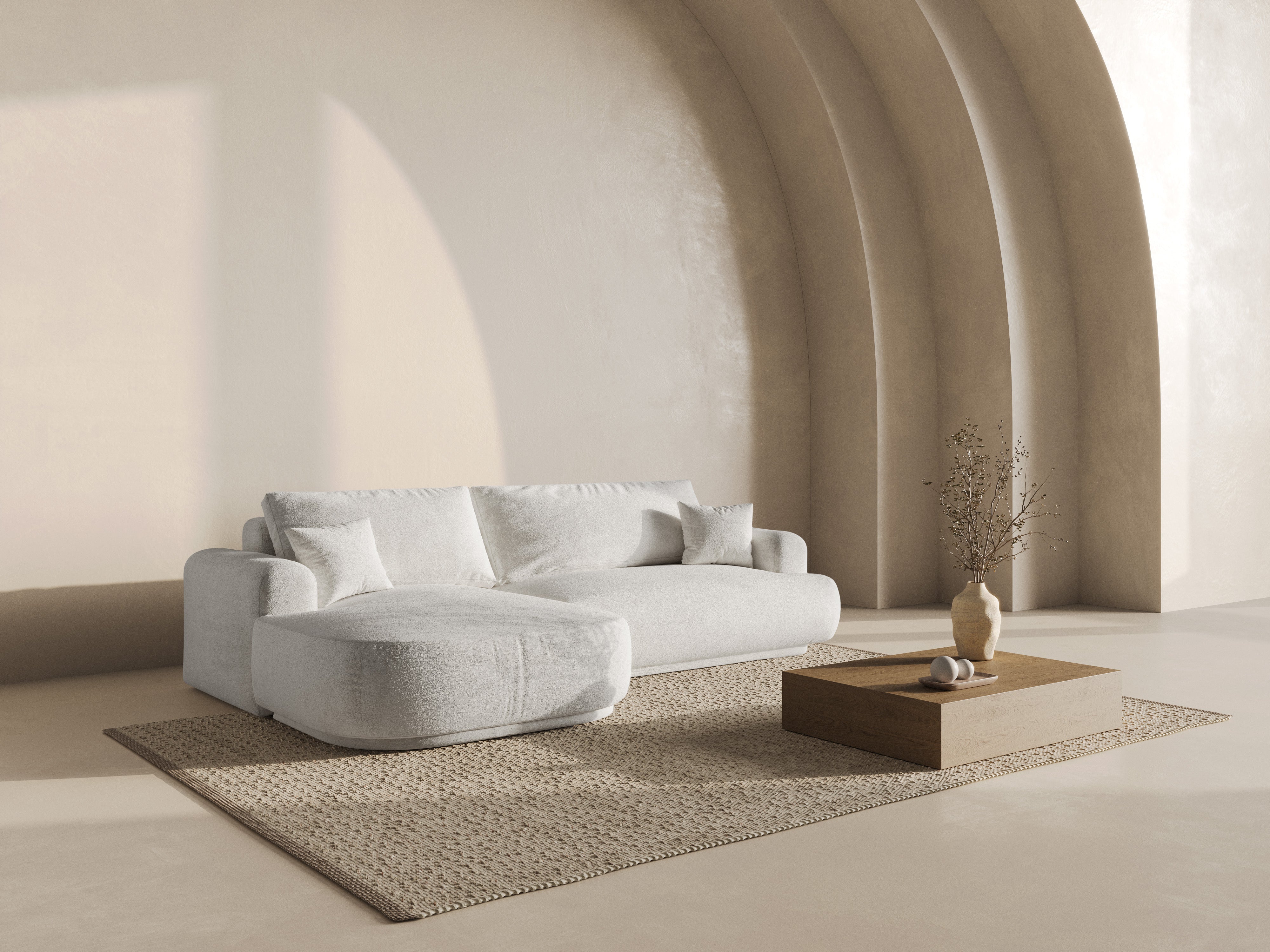 Left -sided corner with Ella light -beige boucle sleeping function