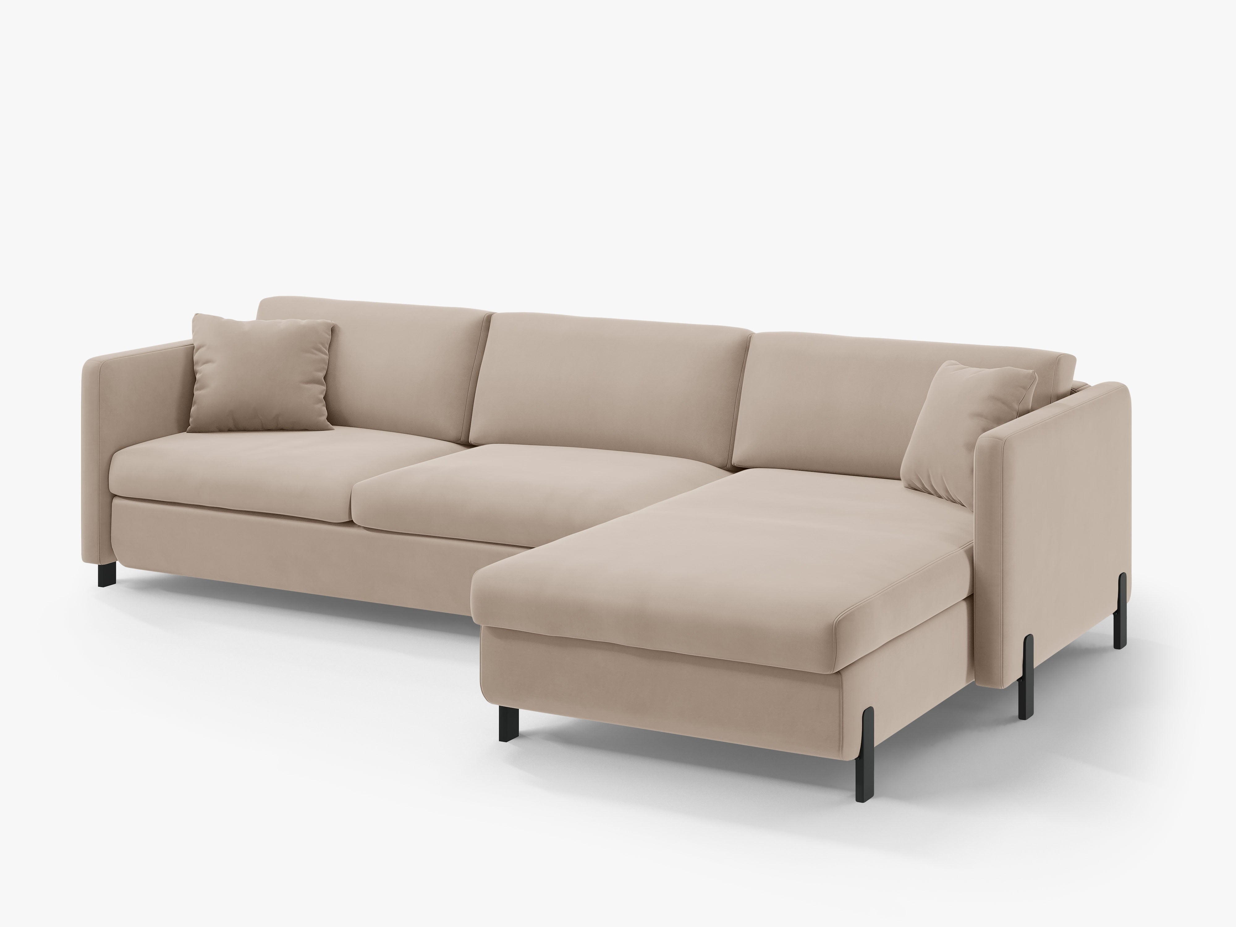 Right-facing velvet corner sofa with sleeping function GLORIA beige