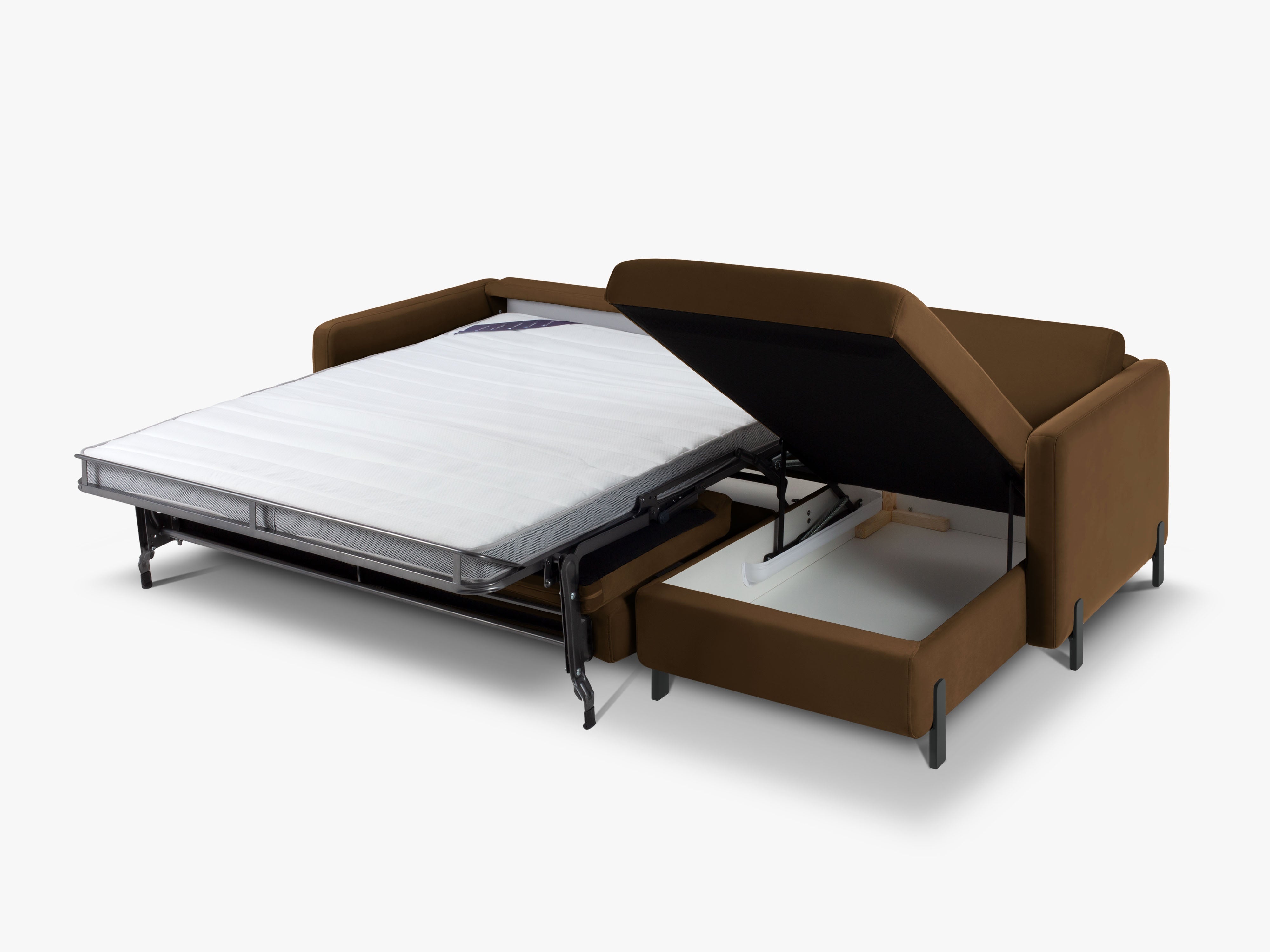 Chocolade fluwelen rechtszijdige hoekbank met slaapfunctie GLORIA