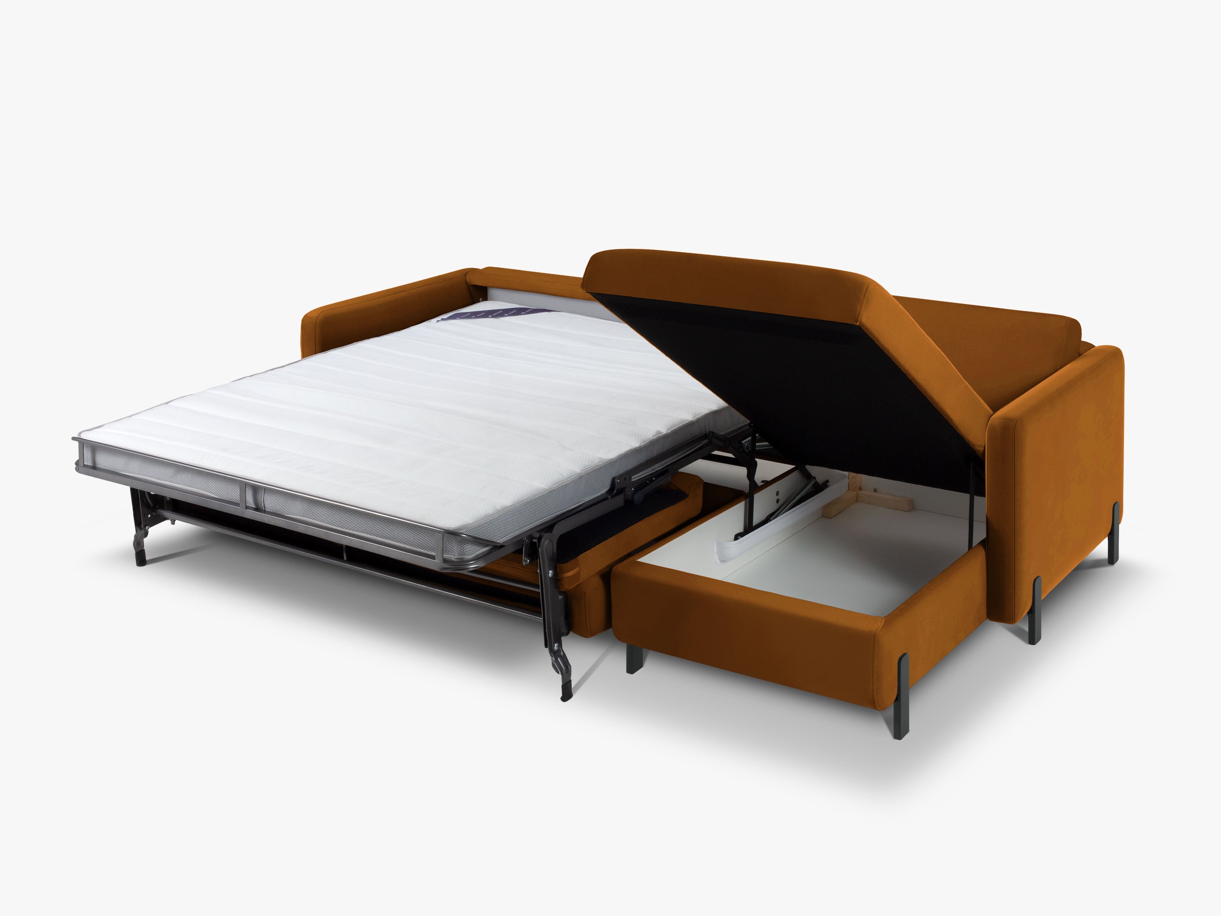 Bruine rechtszijdige fluwelen hoekbank met slaapfunctie GLORIA