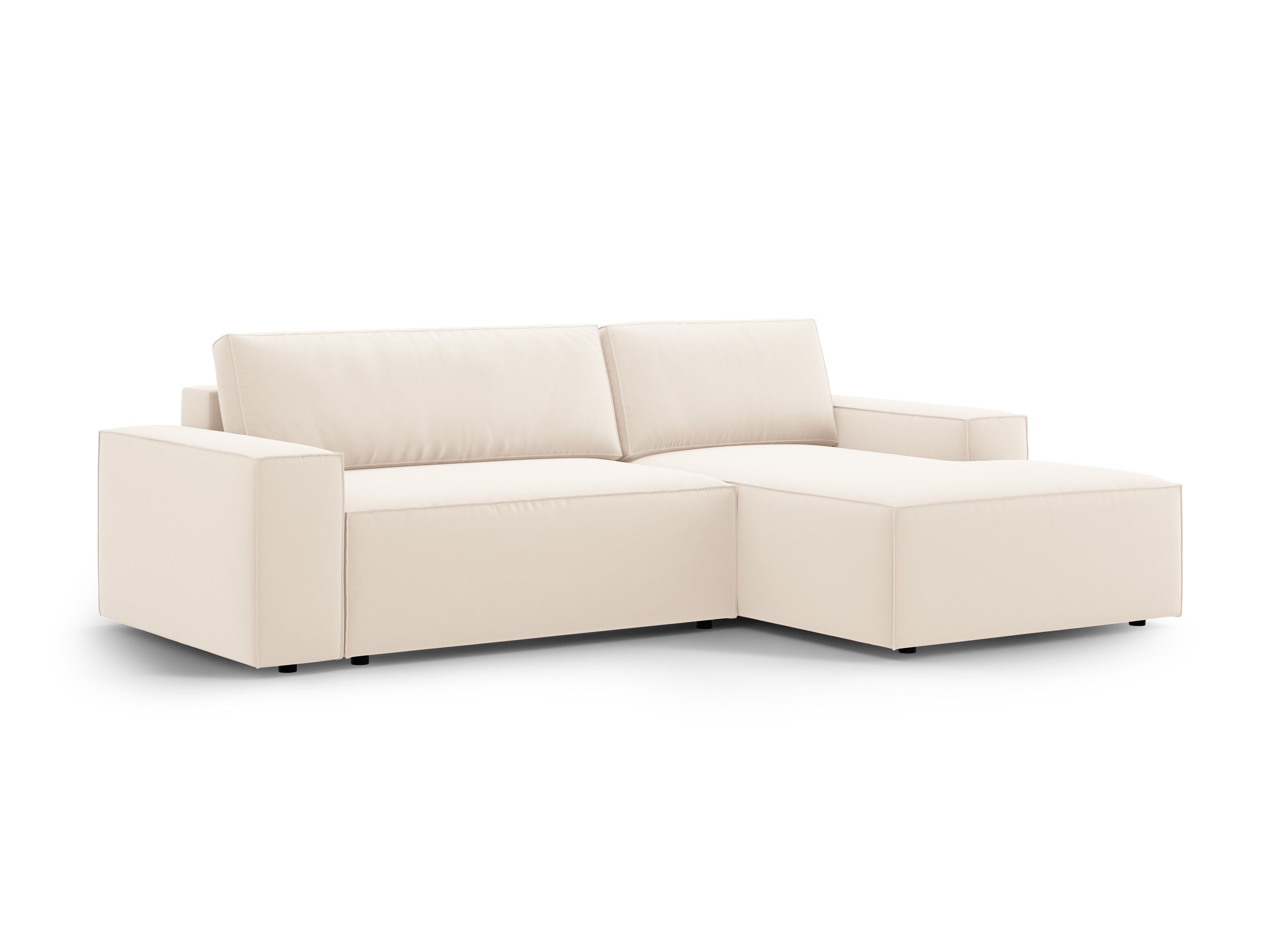 Fluwelen hoekbank rechts met slaapfunctie JODIE lichtbeige