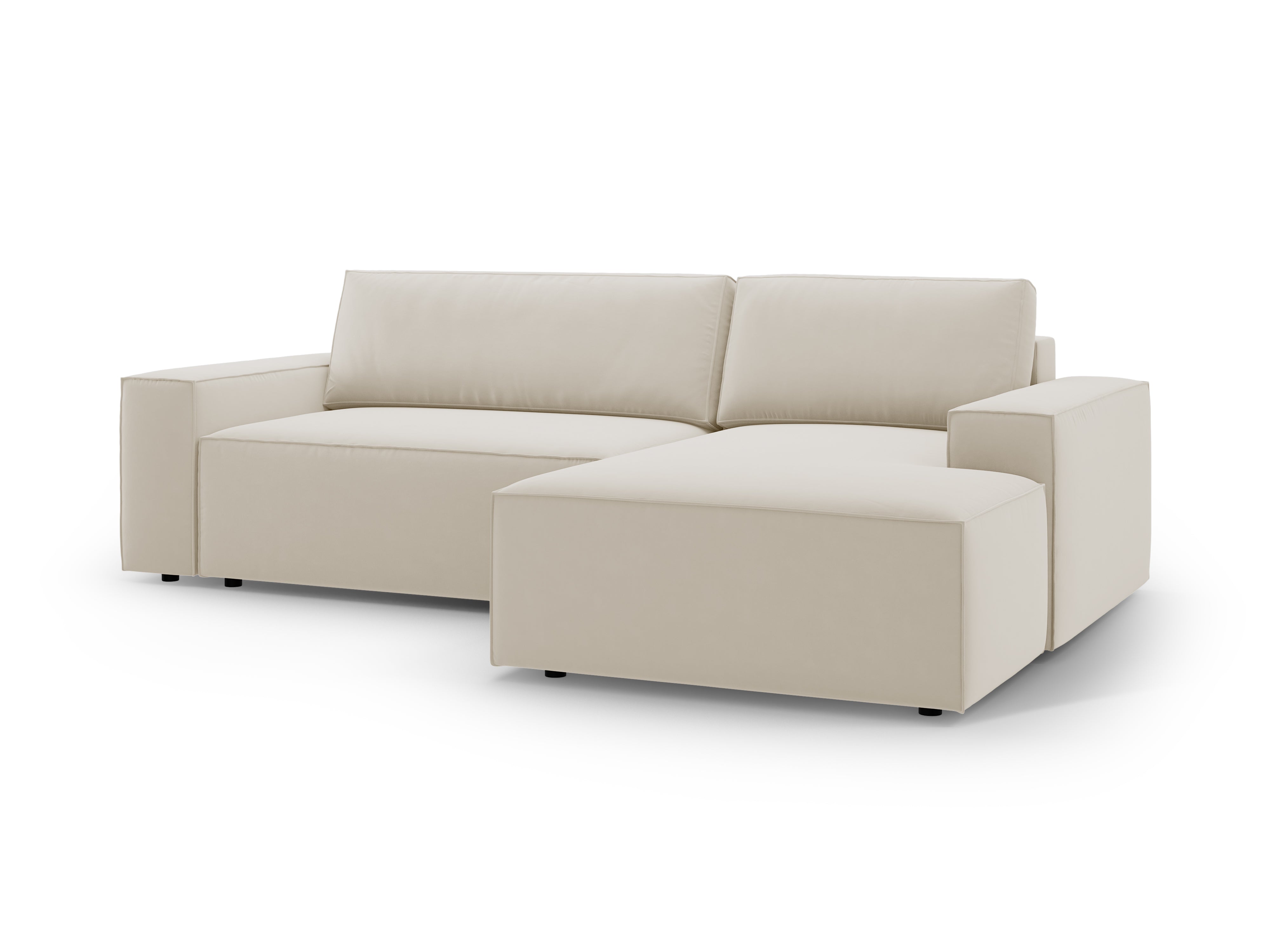 Samt-Ecksofa rechts mit Schlaffunktion JODIE dunkelbeige