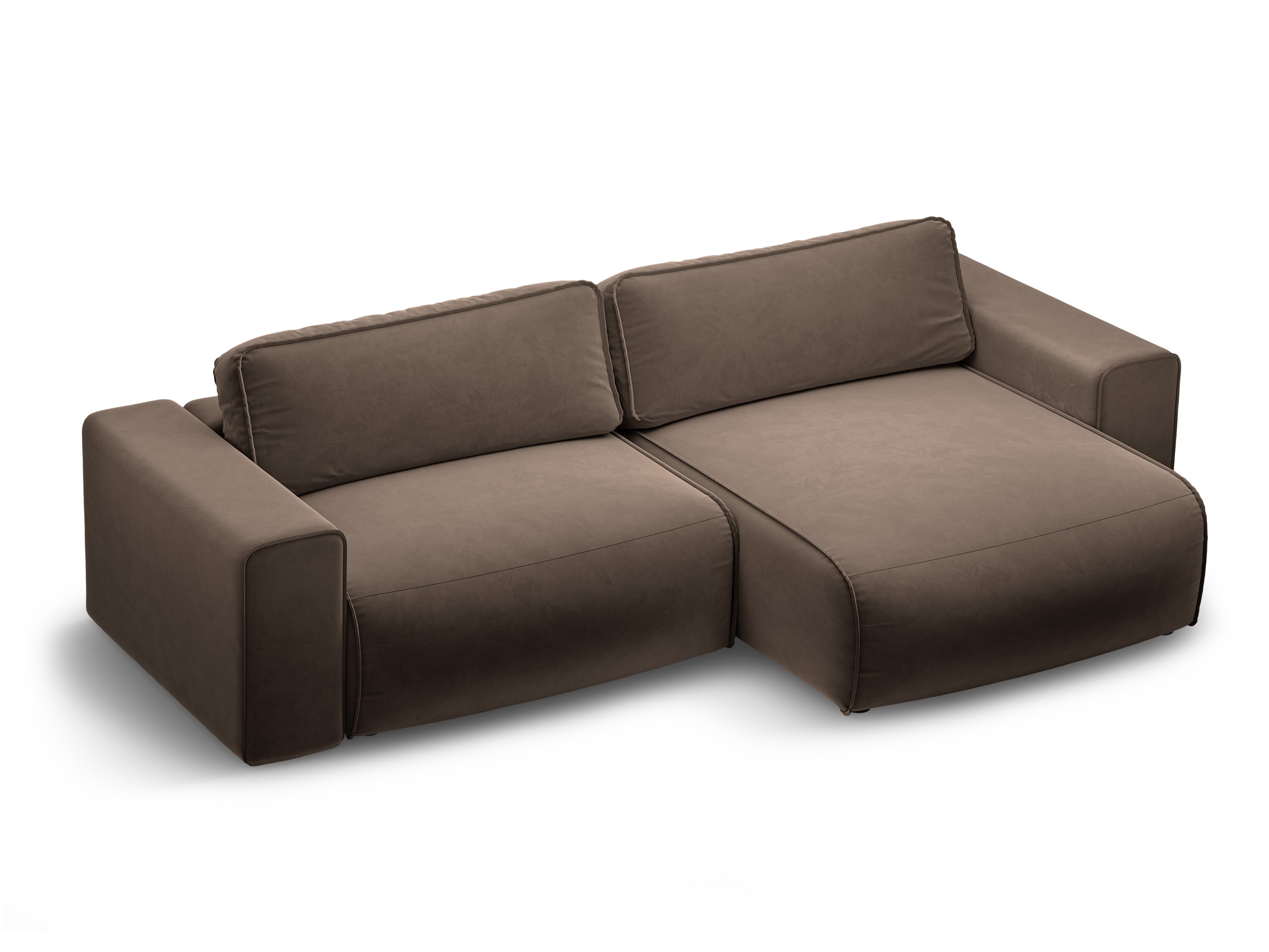 Right-facing velvet corner sofa for 3 people with sleeping function VICTOR chocolate