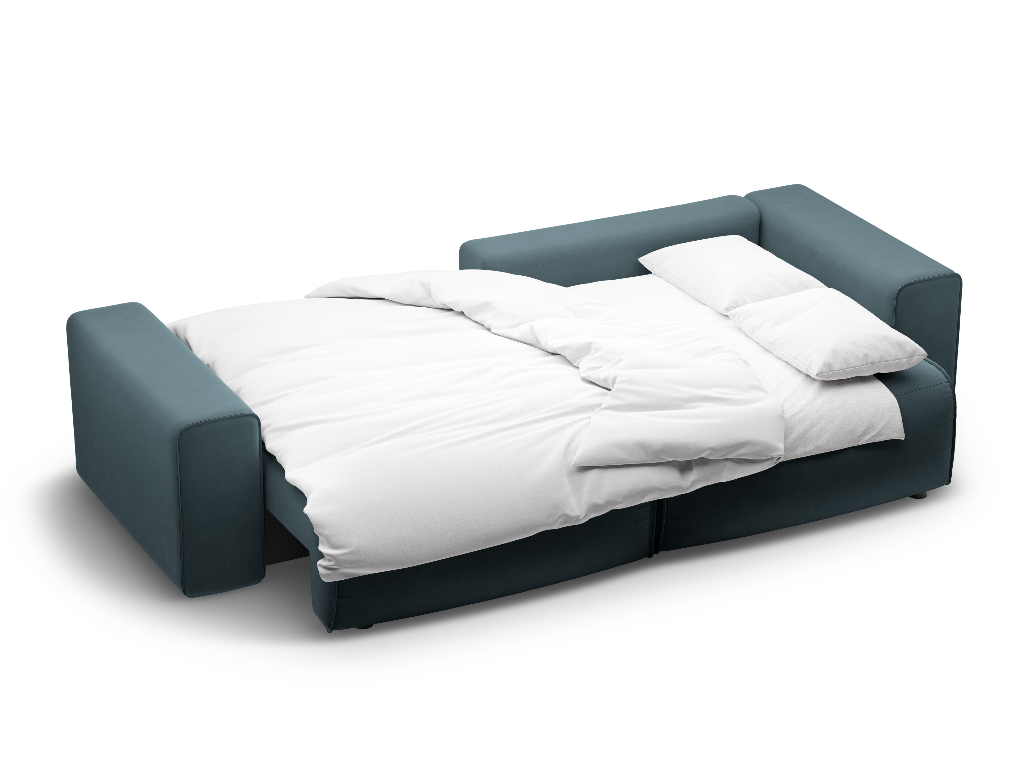 Right-facing velvet corner sofa for 3 people with sleeping function VICTOR blue