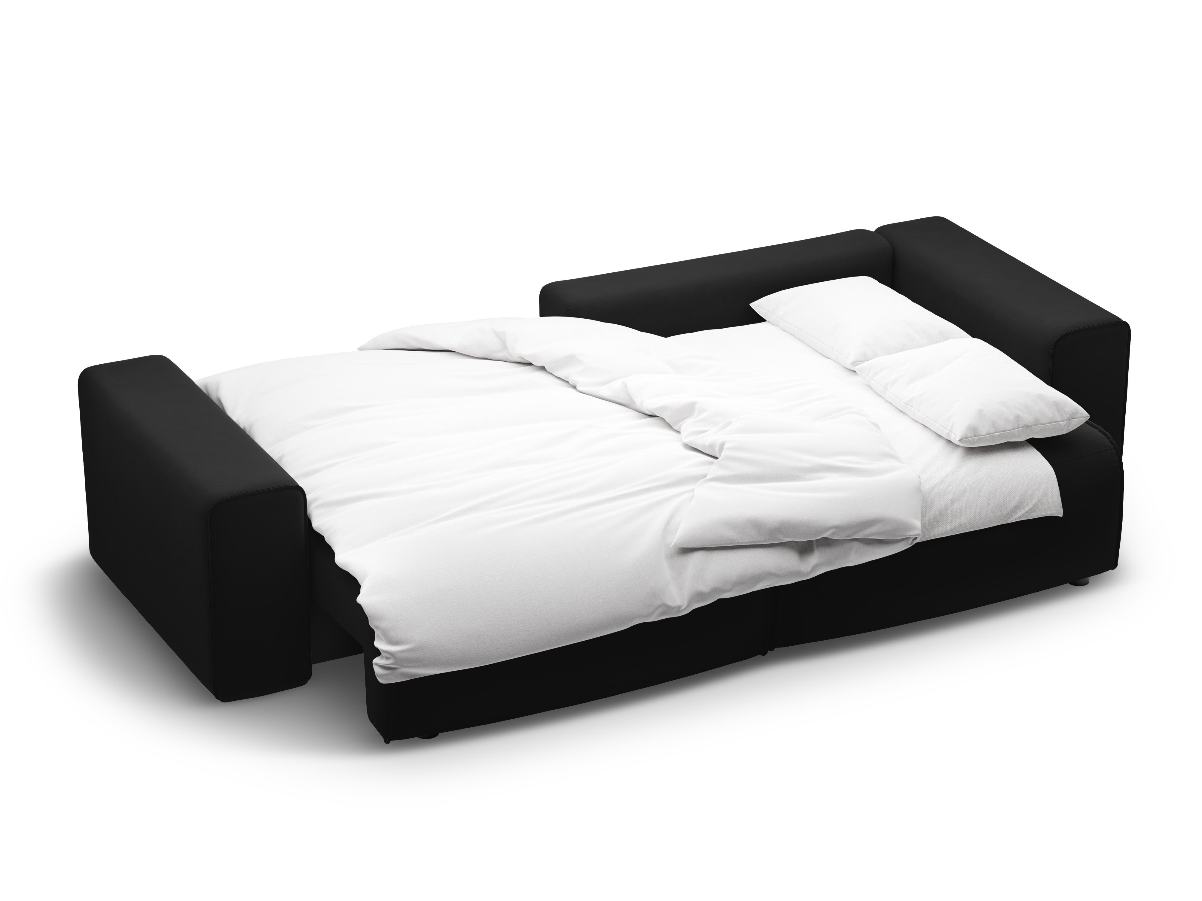 Zwarte 3-zits fluwelen hoekbank rechts met slaapfunctie VICTOR