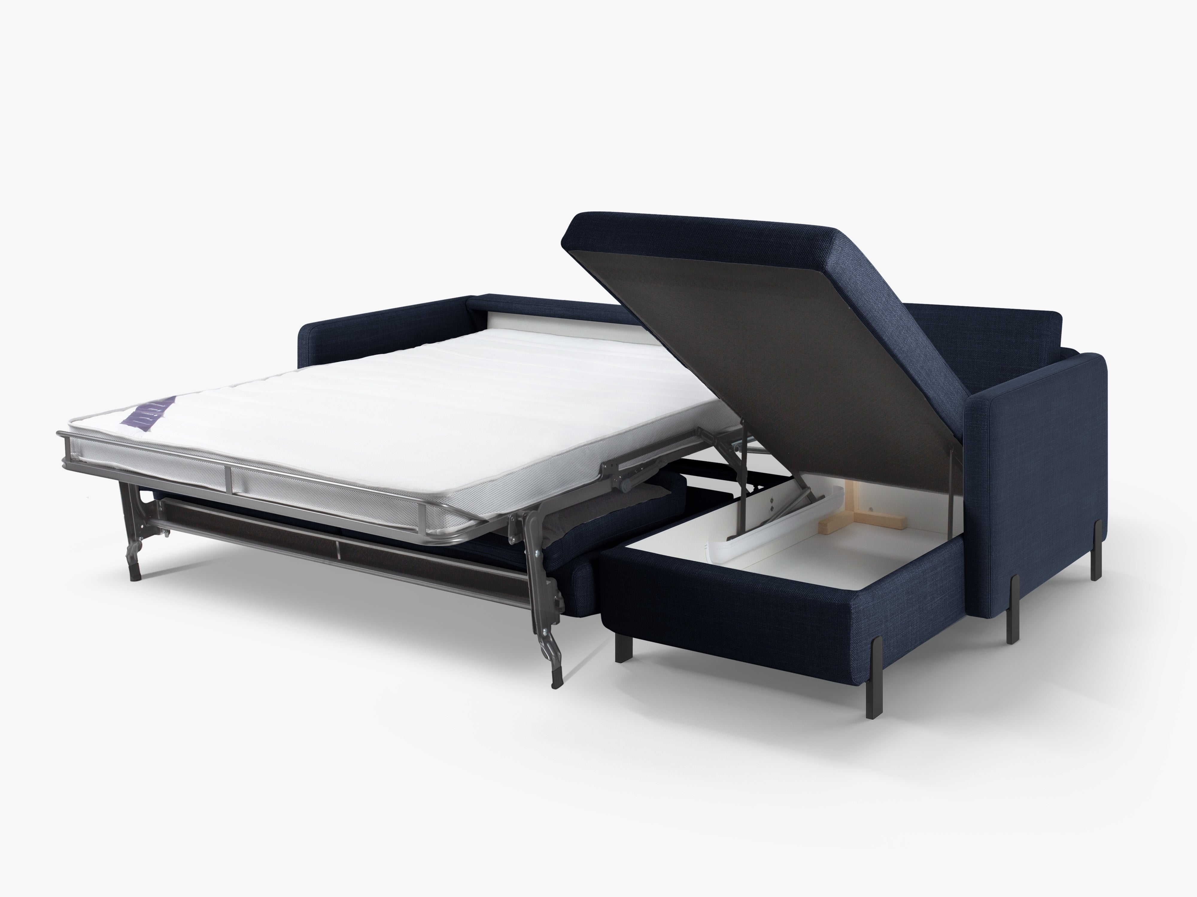 Rechtsseitige 4-Sitzer Schlafcouch GLORIA in blauer Chenille