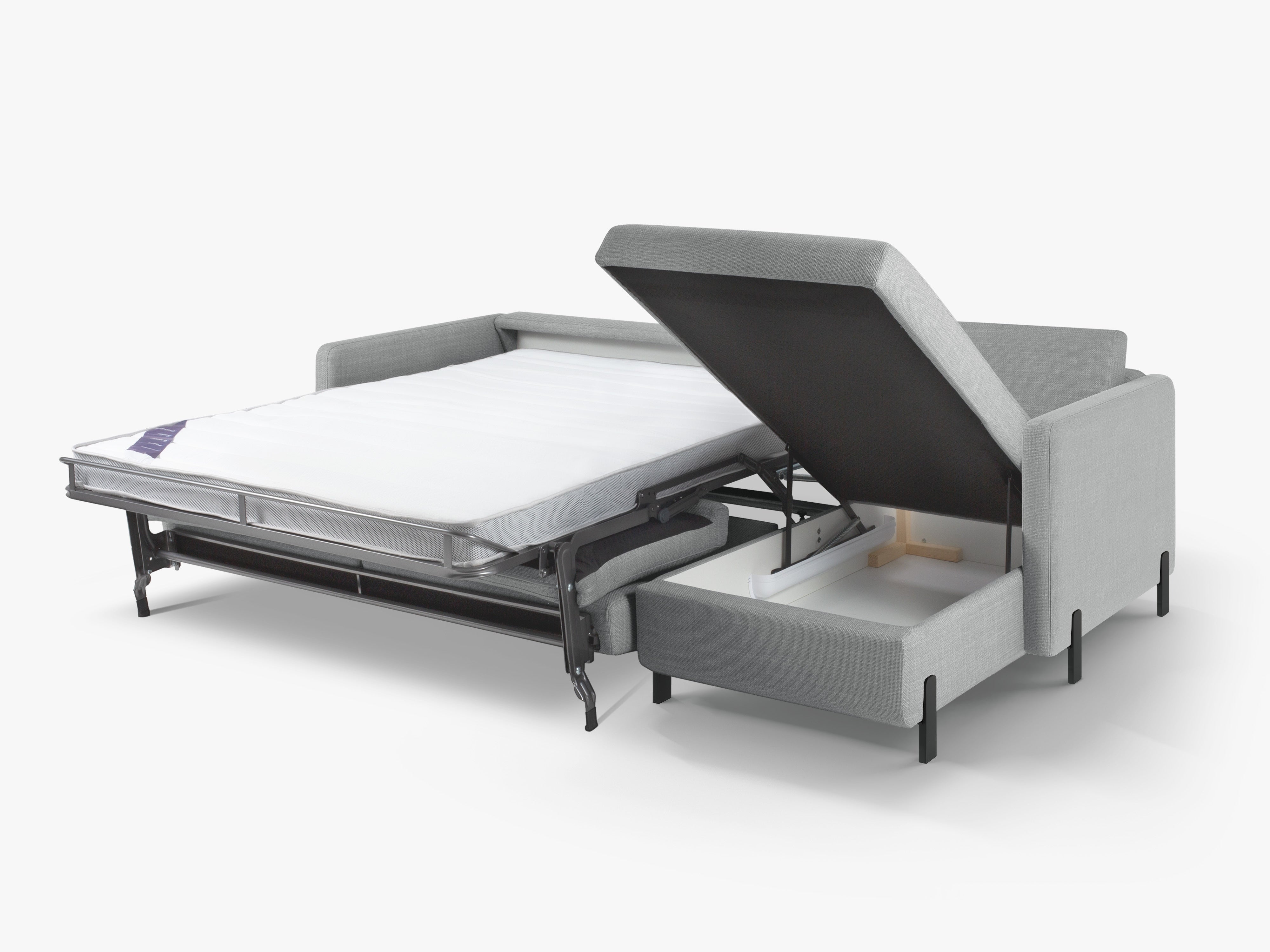 Rechtsseitige 4-Sitzer Schlafcouch GLORIA hellgraues Chenille