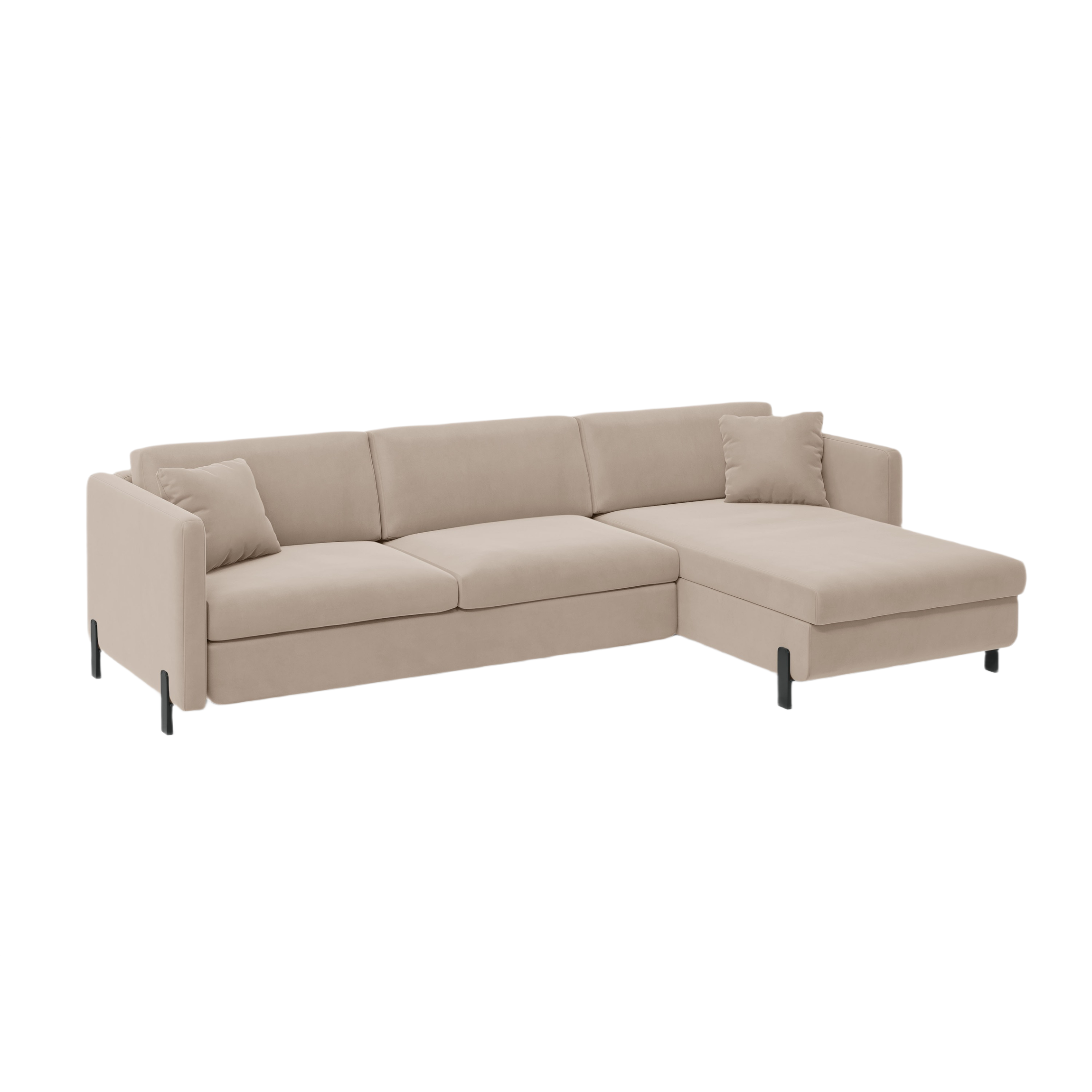 Right-facing velvet corner sofa for 4 people with sleeping function GLORIA beige