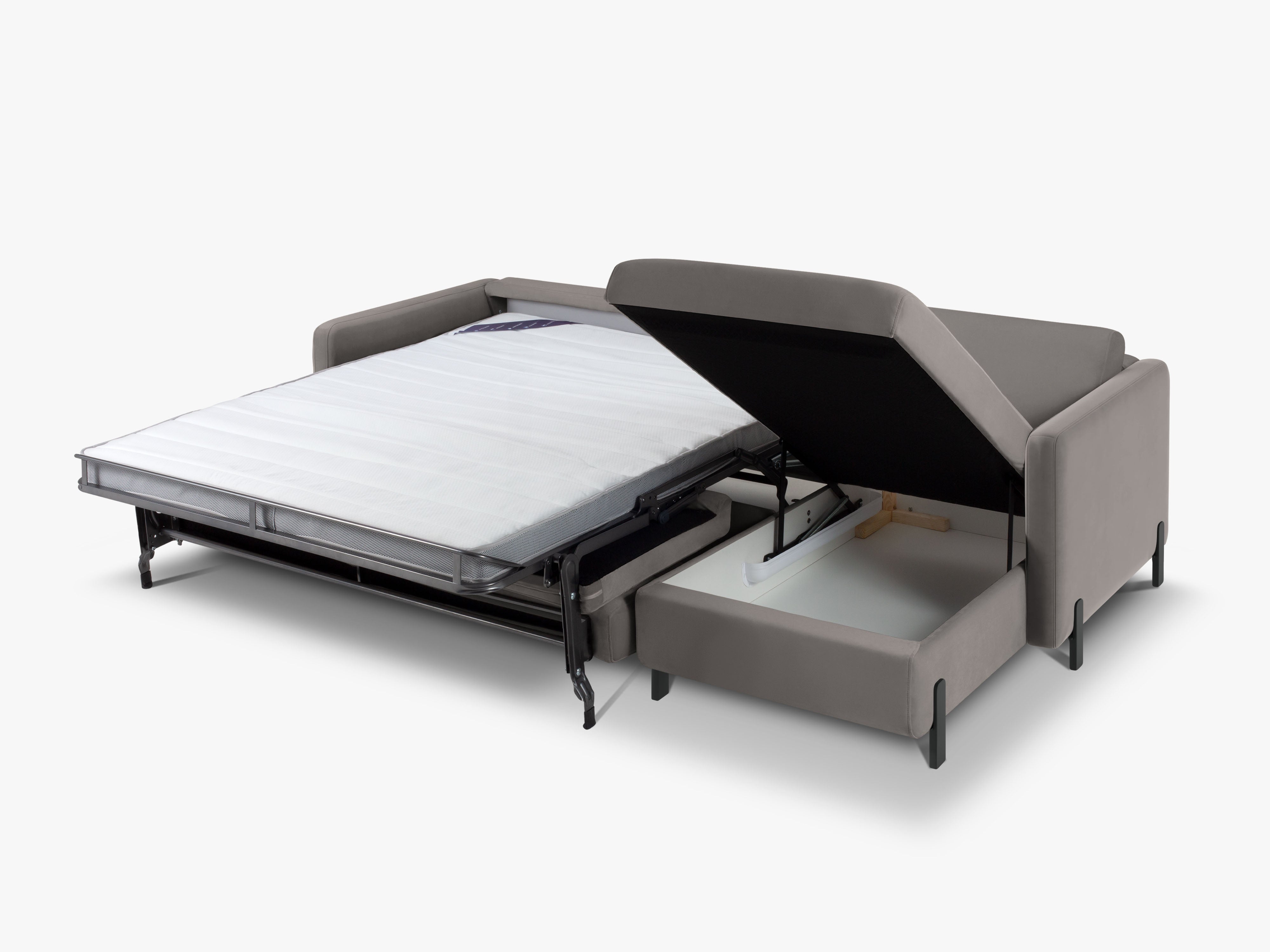 Samt-Ecksofa rechtsseitig für 4 Personen mit Schlaf-Funktion GLORIA grau