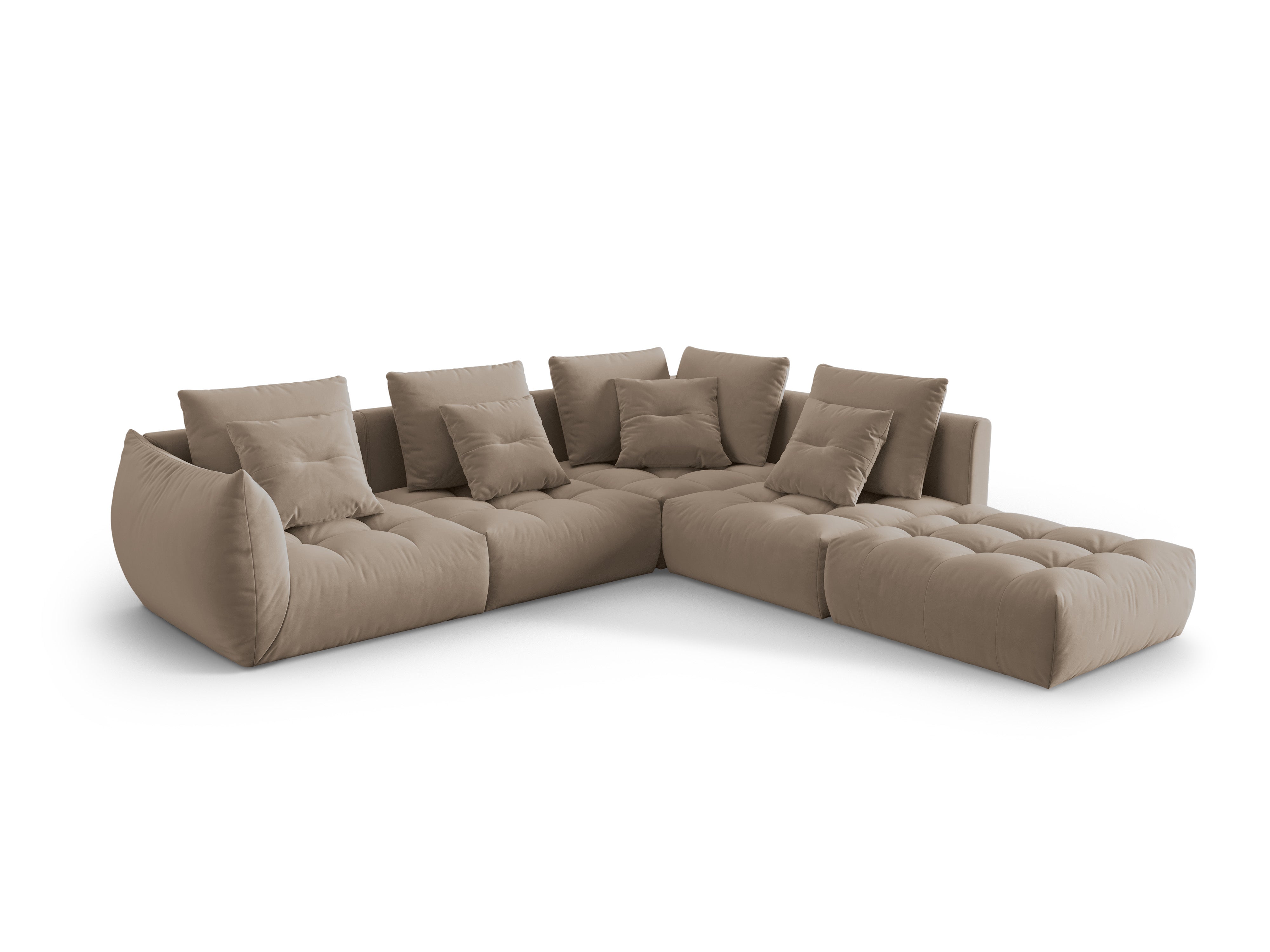 Modular velvet corner sofa for 4 people right-facing BLOOM light brown