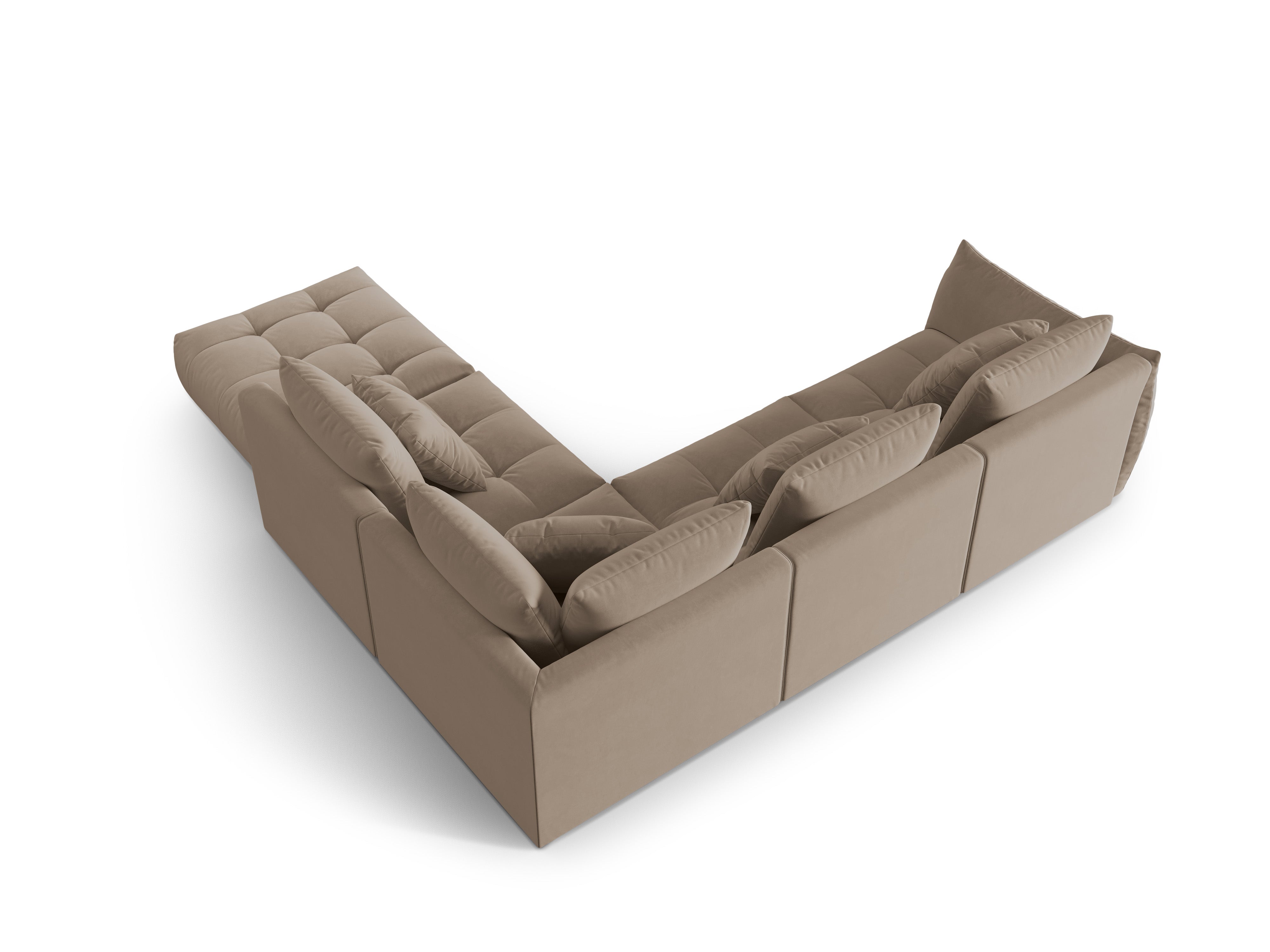 Modular velvet corner sofa for 4 people right-facing BLOOM light brown
