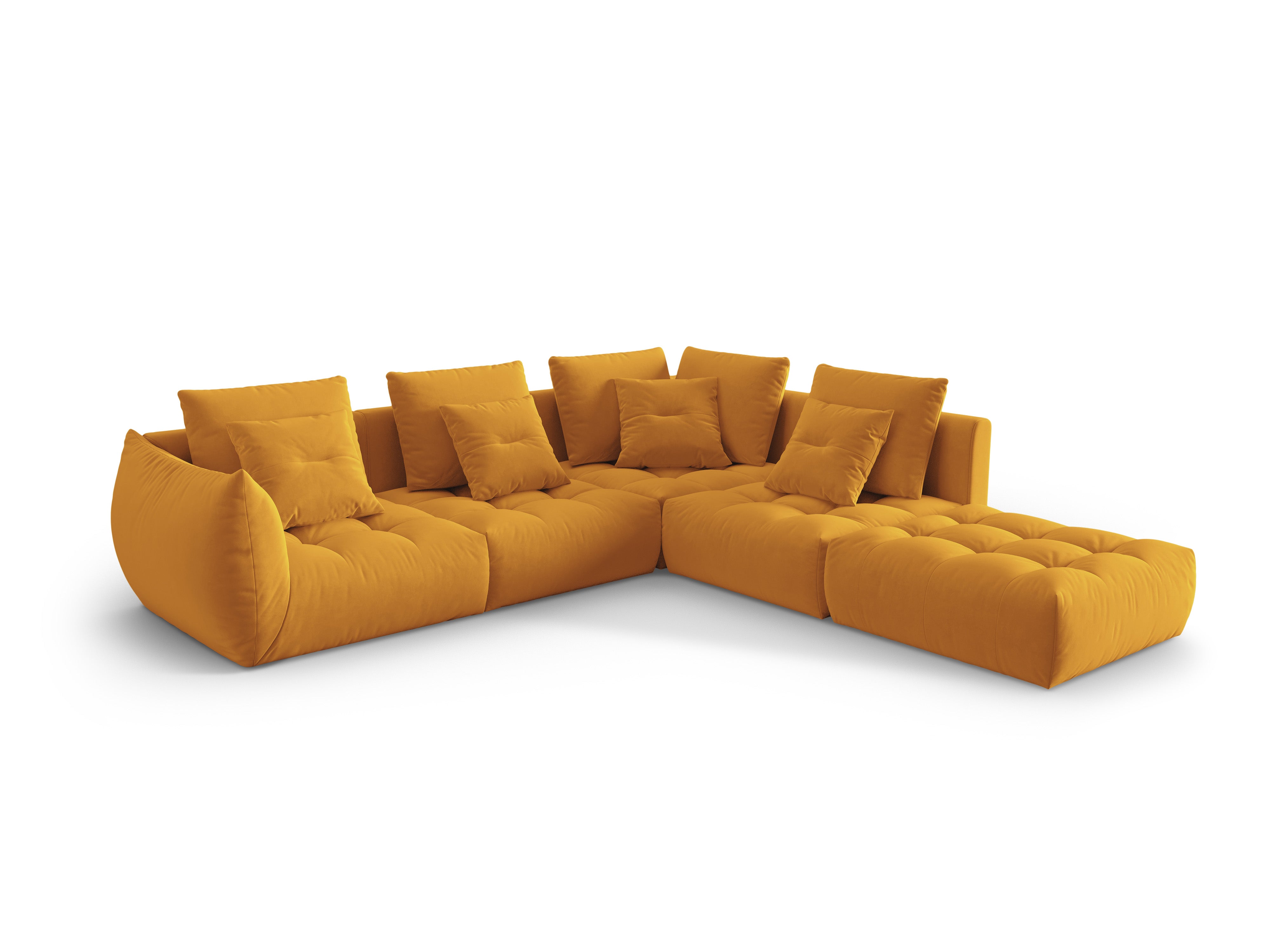 Narożnik aksamitny modułowy 4-osobowy prawostronny BLOOM żółty – sofa narożna
