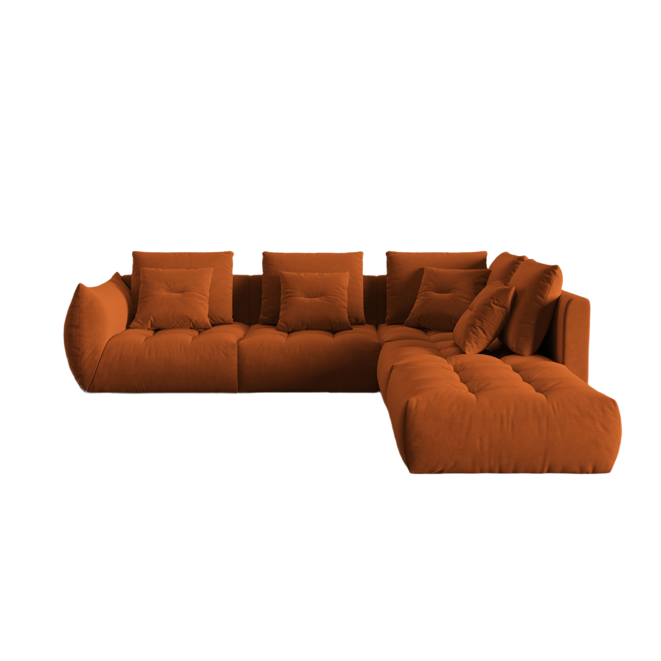 Modular velvet corner sofa for 4 people right-facing BLOOM terracotta