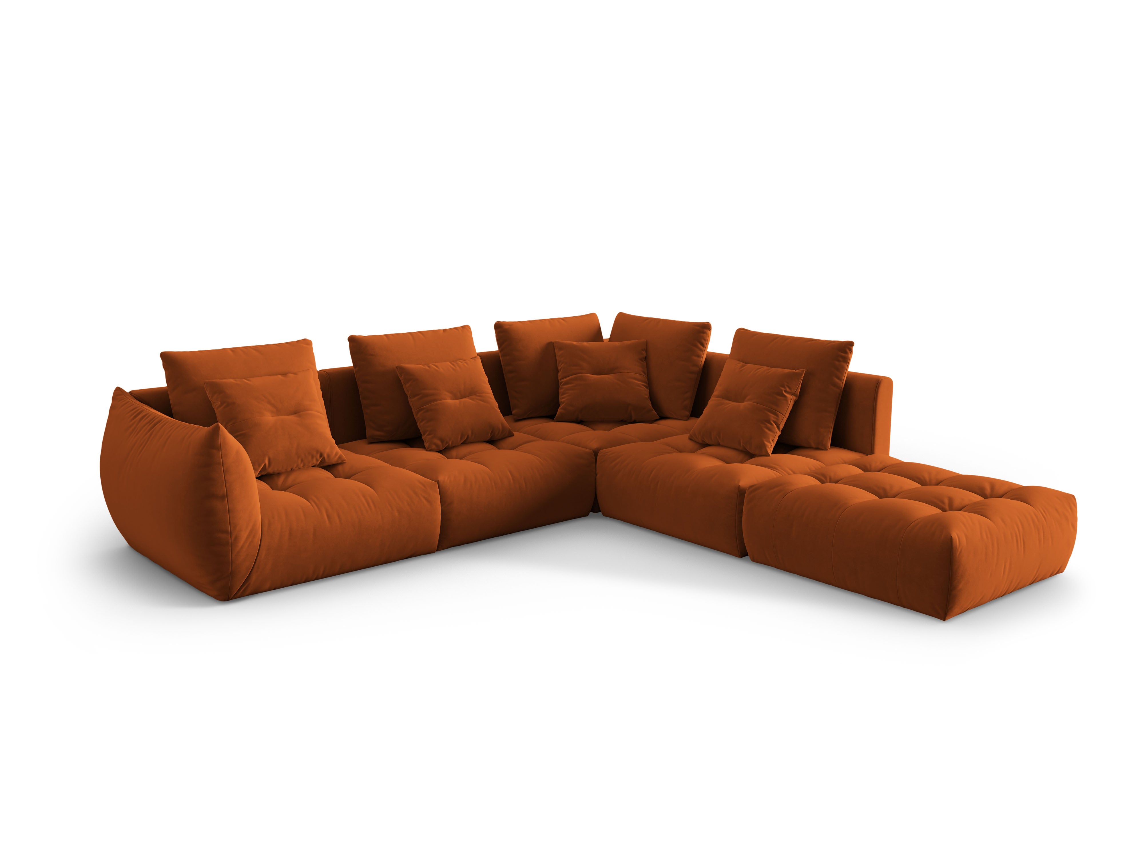 Modular velvet corner sofa for 4 people right-facing BLOOM terracotta