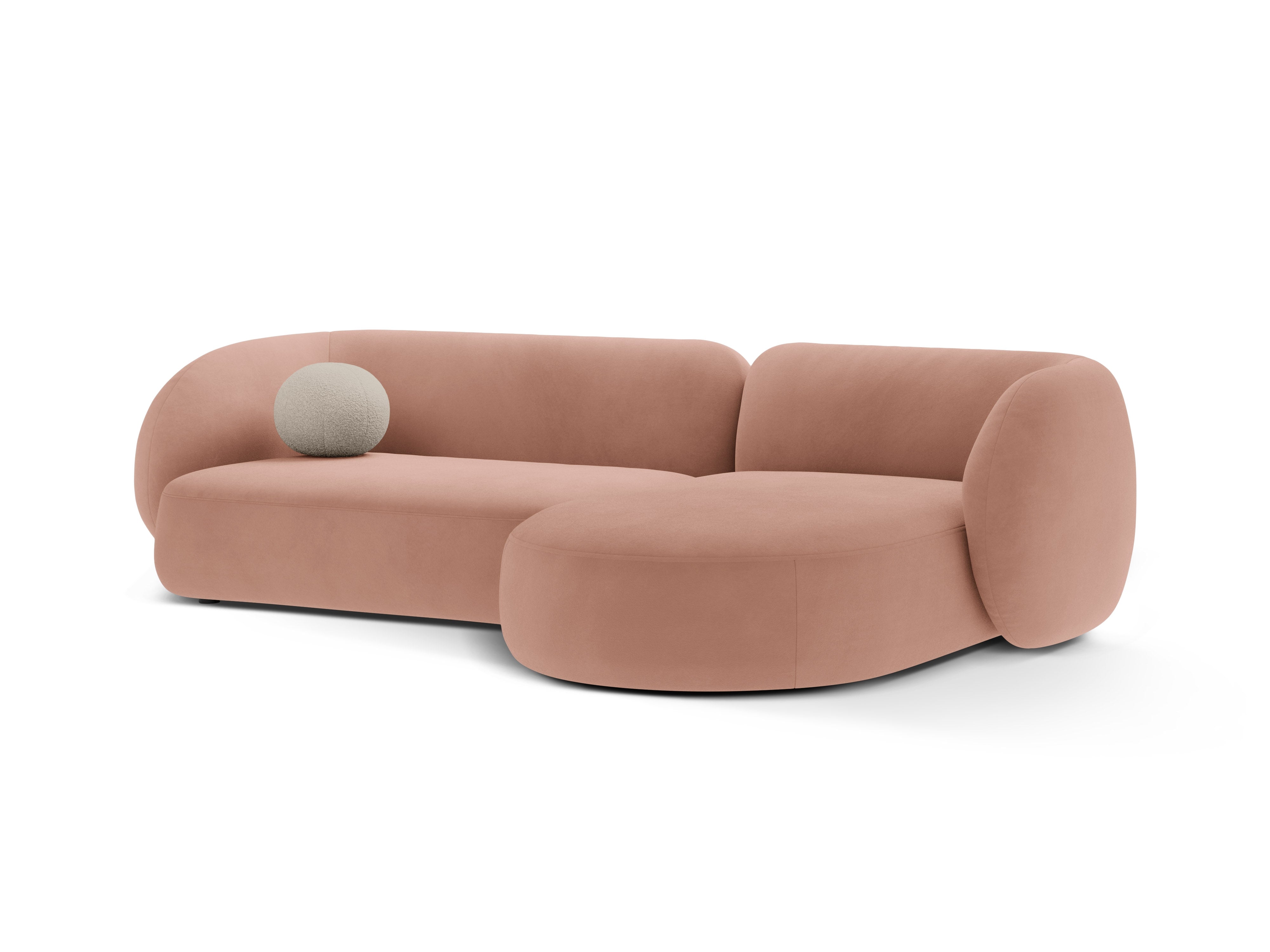 Narożnik aksamitny prawostronny 3-osobowy KATE różowy – sofa narożna