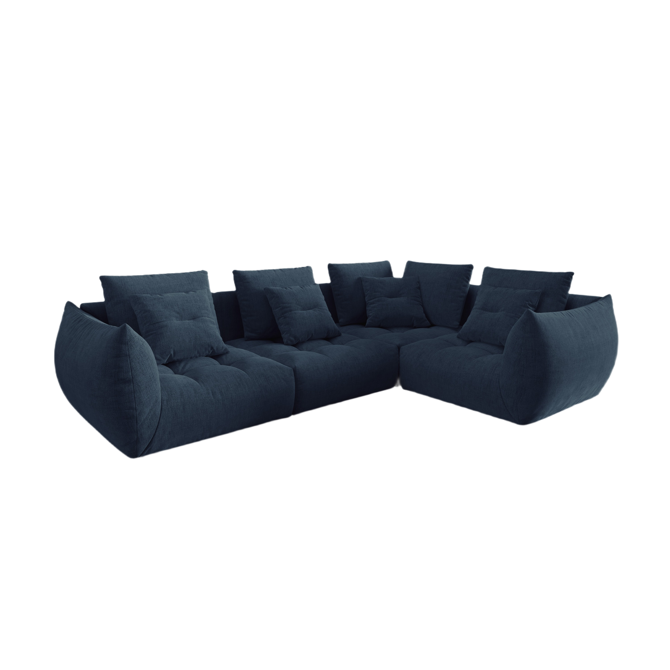 Right-facing 3-seater modular corner sofa BLOOM dark blue chenille