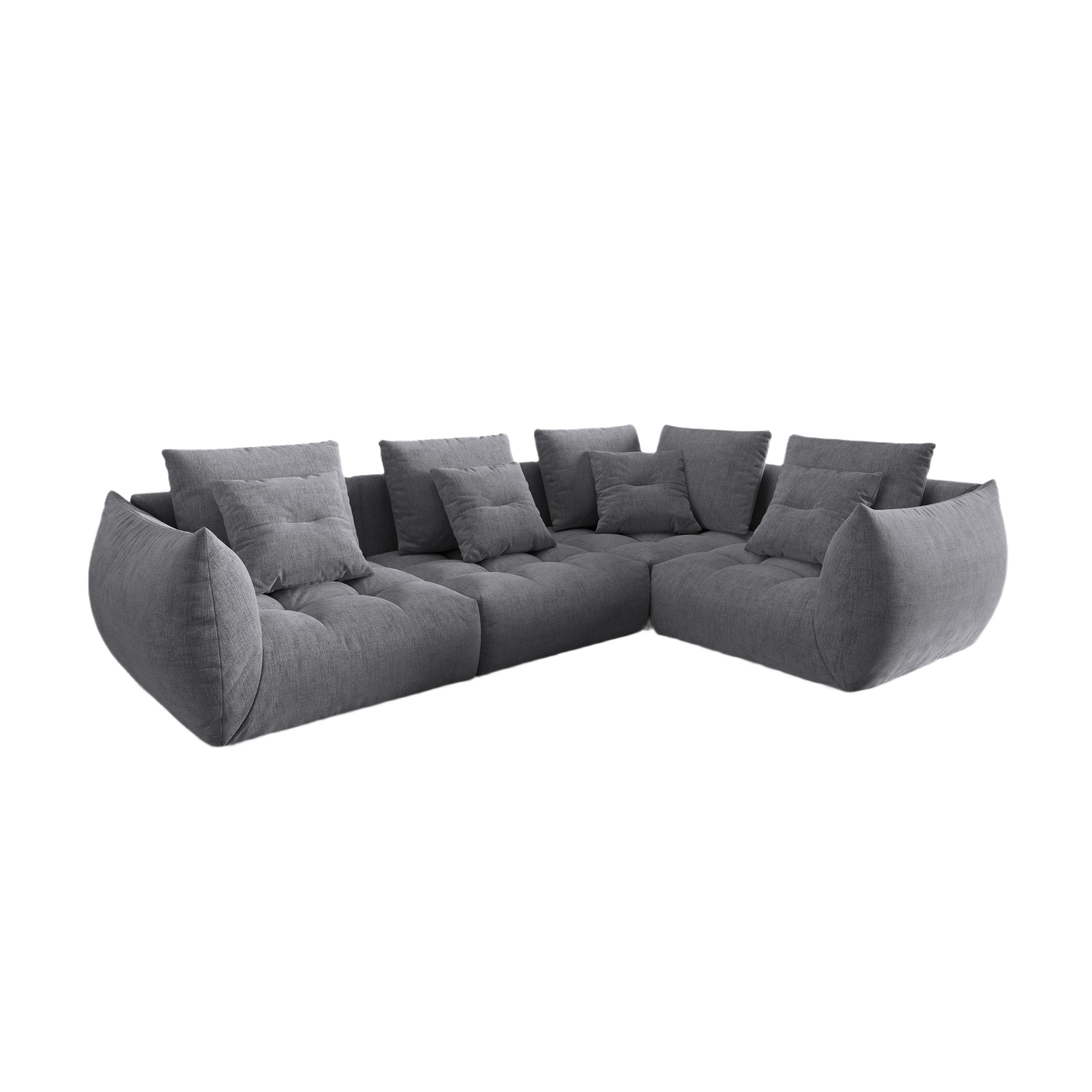Modulares 3-Sitzer-Ecksofa rechts BLOOM graues Chenille