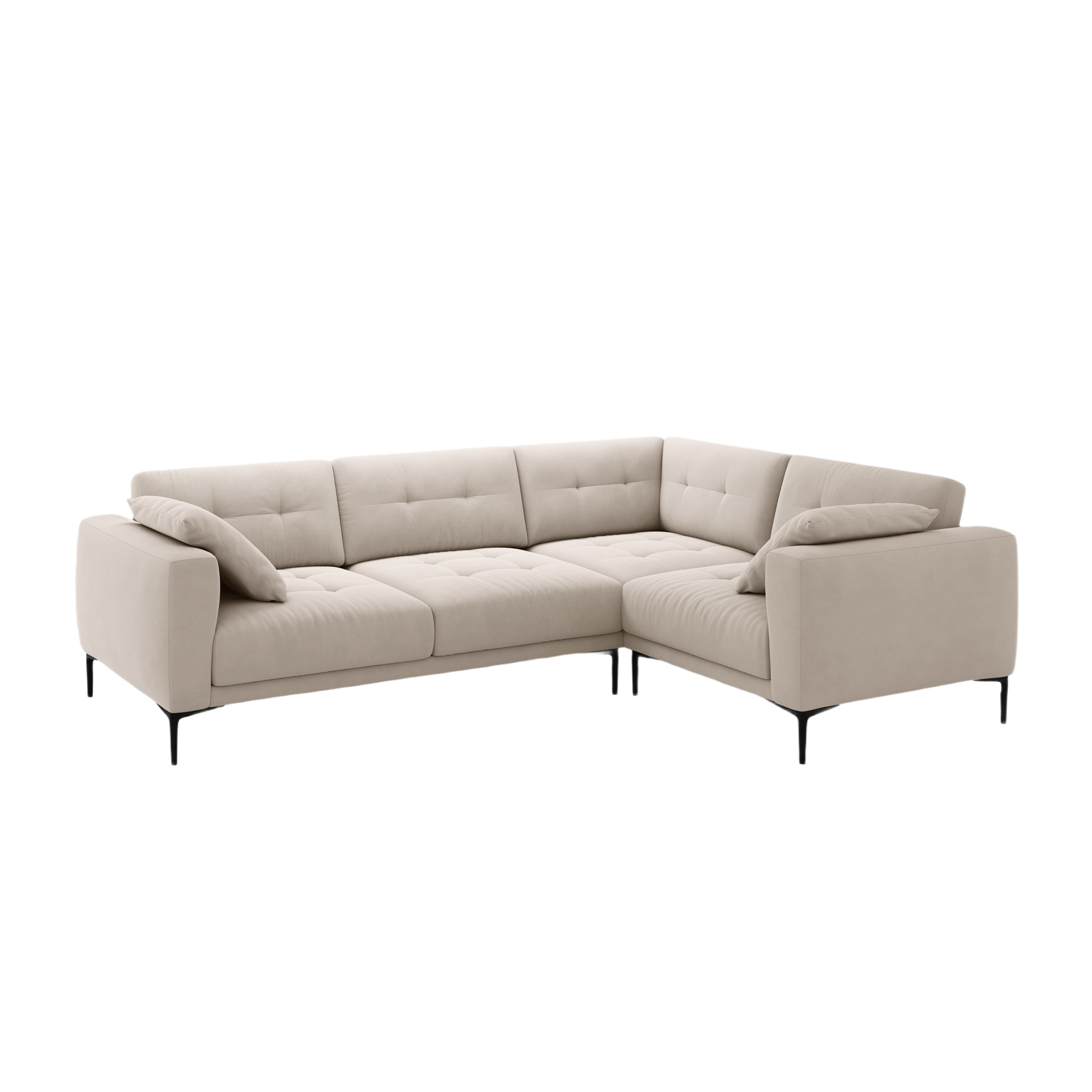 Beige Right-Hand Velvet L-Shaped Sofa BEMY