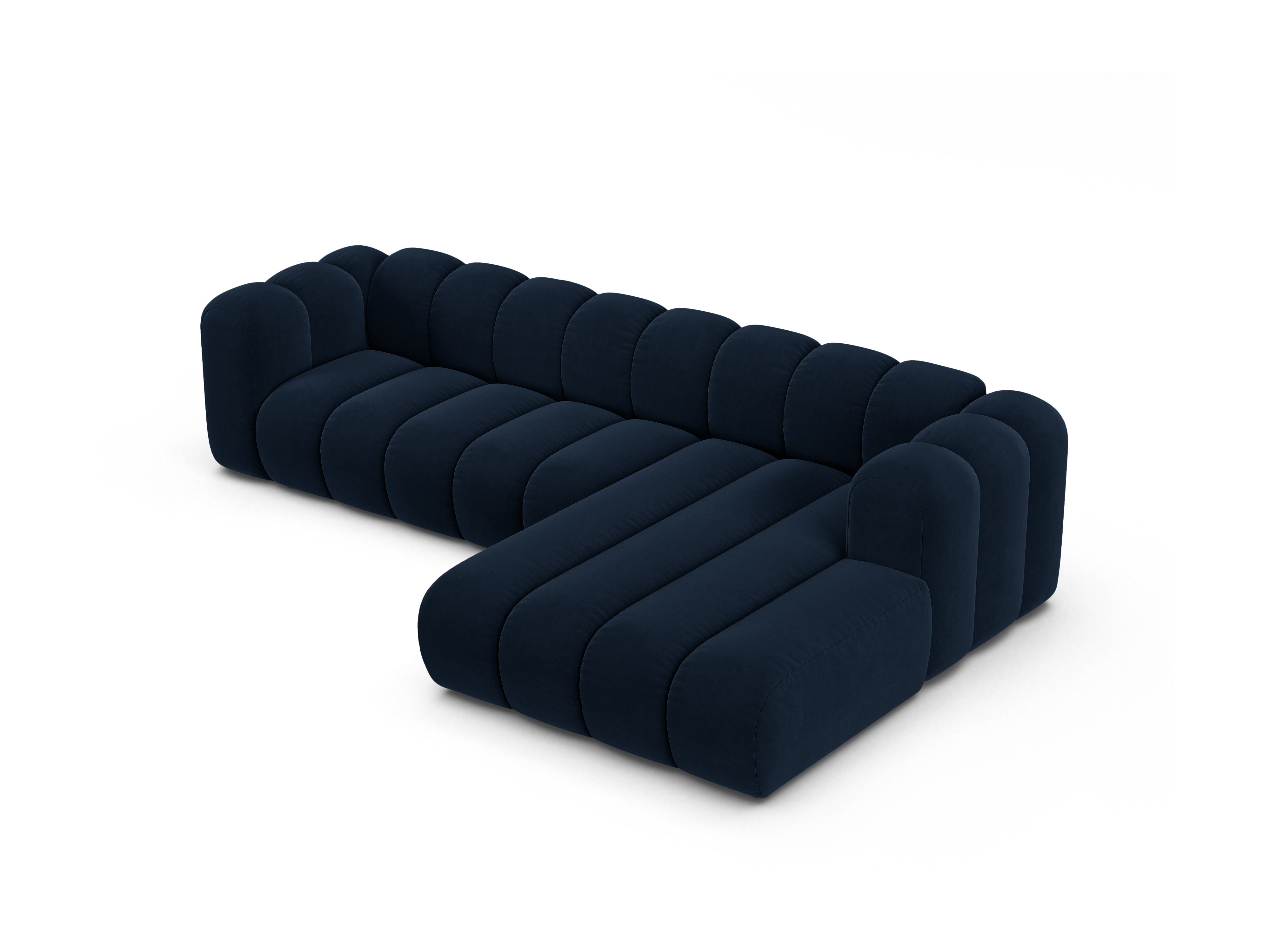 Narożnik aksamitny 4-osobowy prawostronny LUPINE granatowy – sofa narożna