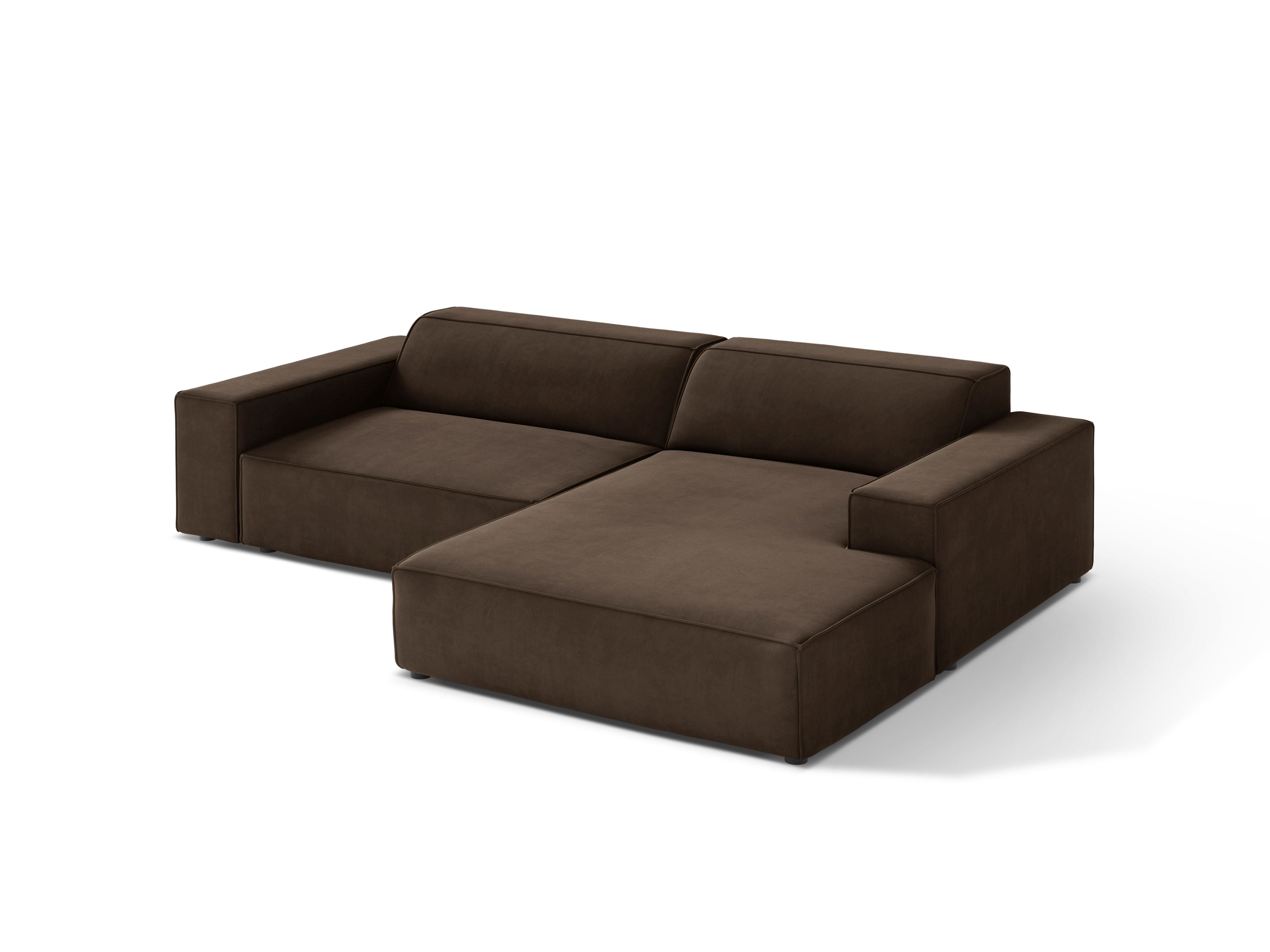 Chocolade 3-zits fluwelen hoekbank JODIE rechts
