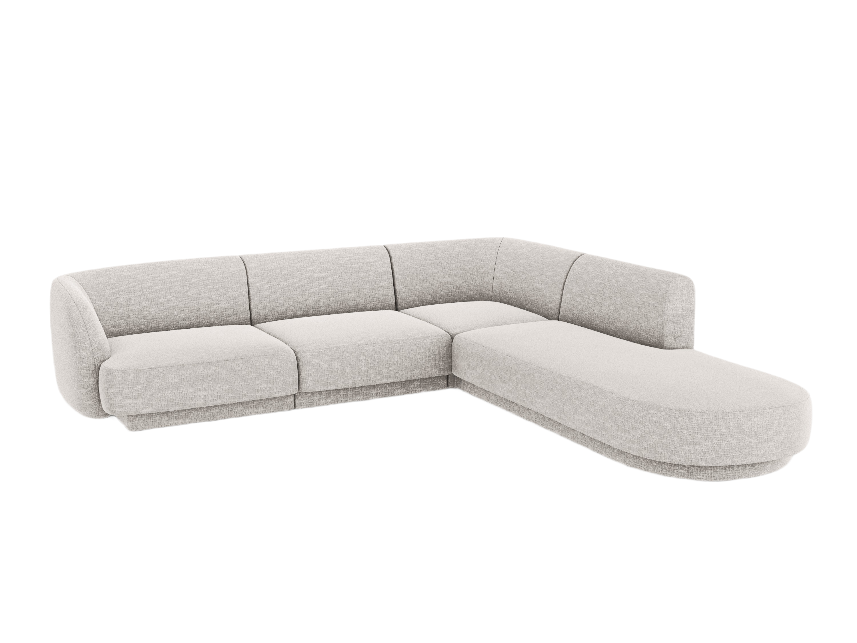 Sechs-Sitzer rechtsseitiger Ecksofa MILEY hellgraues, seidiges Chenille