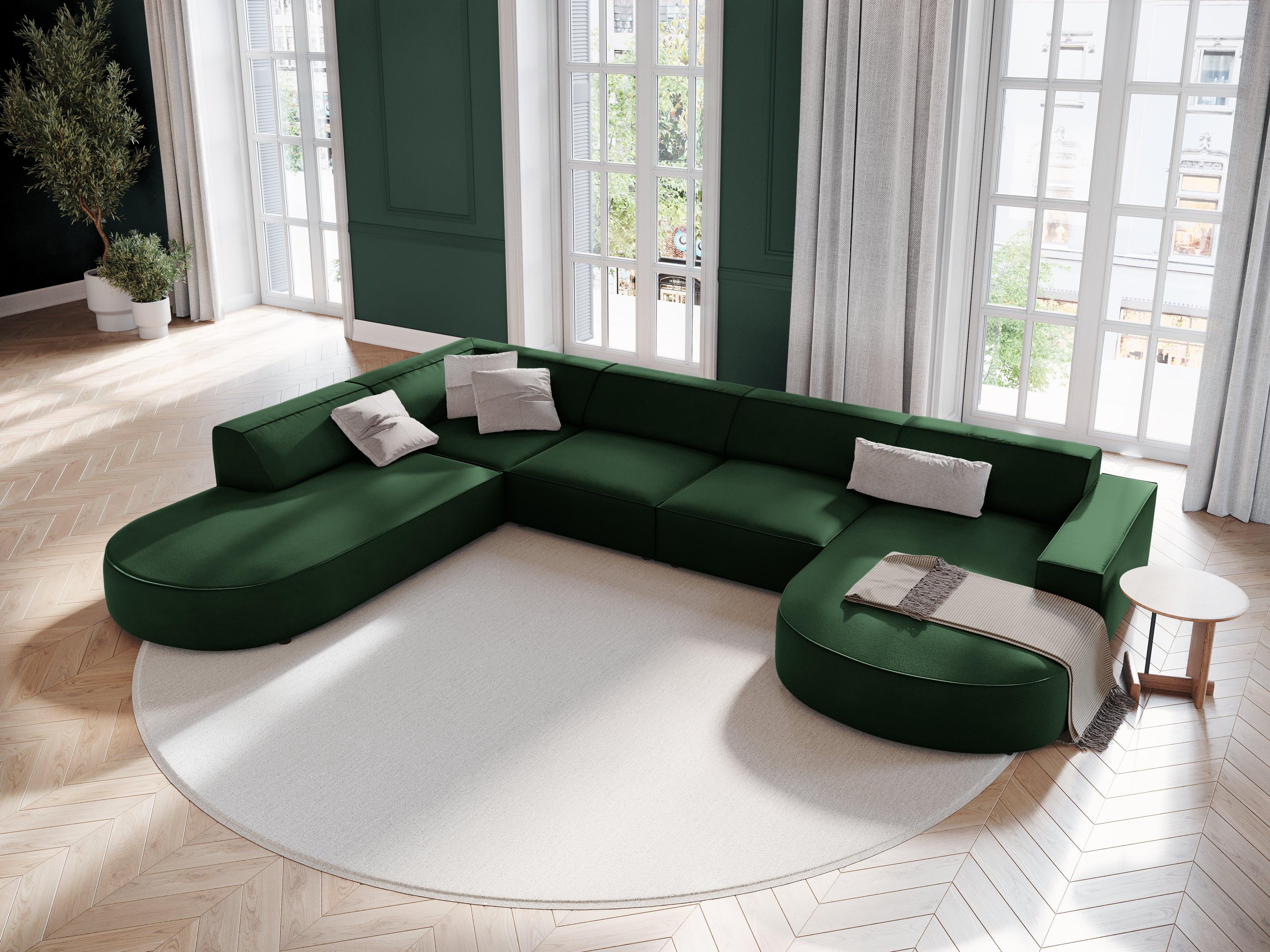Sofa panoramiczna aksamitna lewostronna okrągła JODIE butelkowa zieleń Micadoni Eye on Design