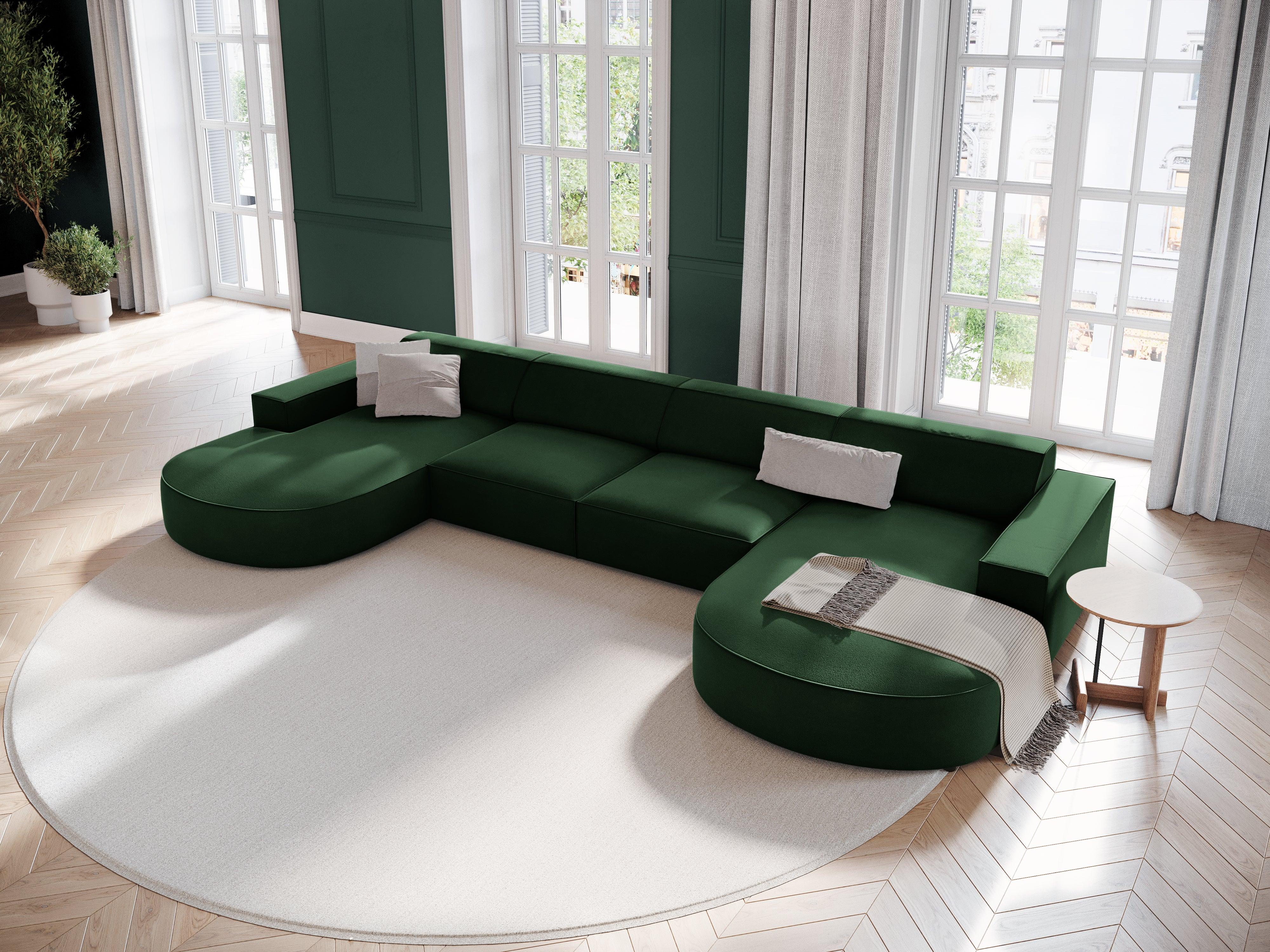 Sofa aksamitna panoramiczna okrągła JODIE butelkowa zieleń do salonu