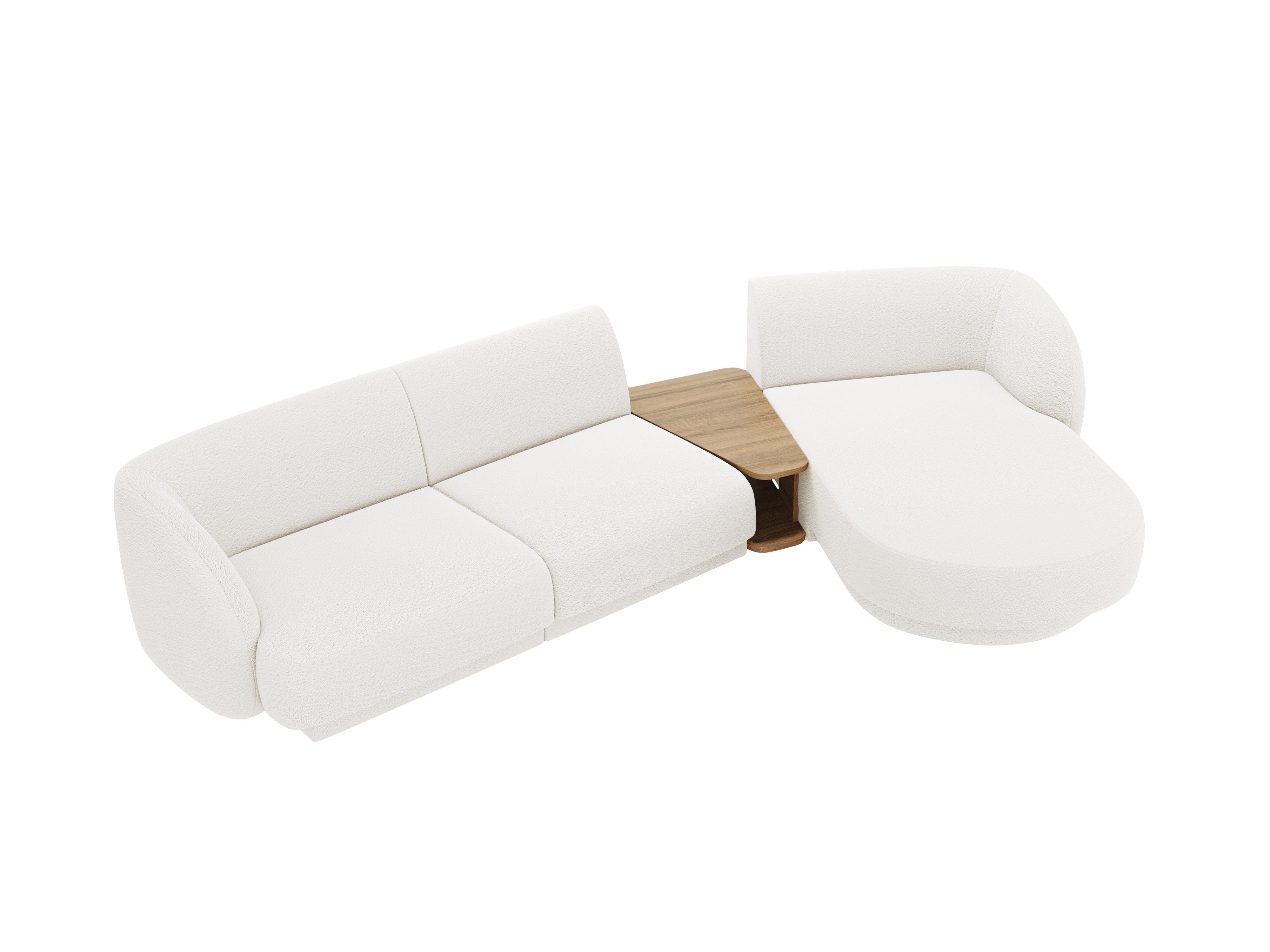 Modulares Ecksofa mit Tisch, 3-Sitzer, rechtsseitig, MILEY, weißes Boucle