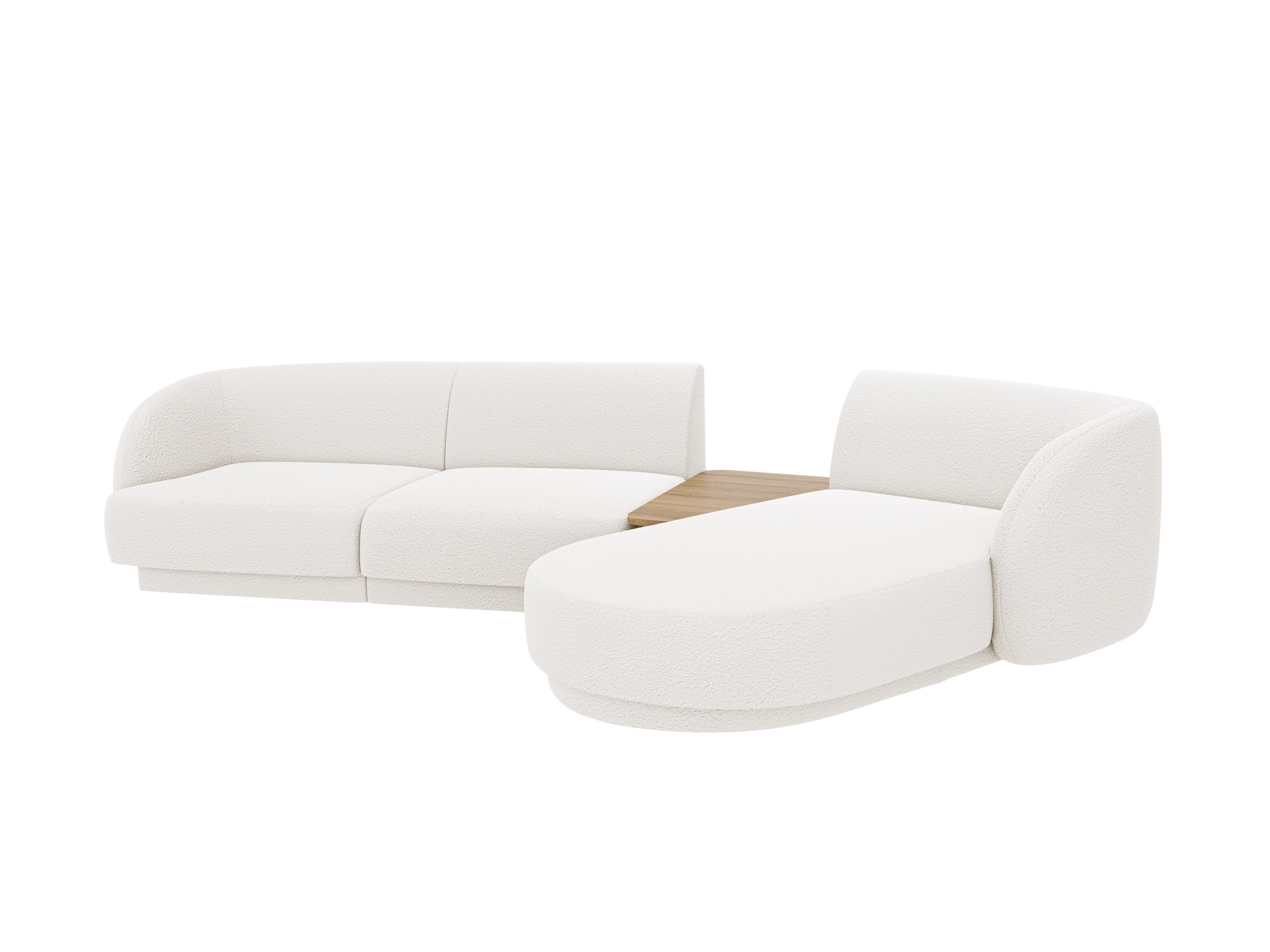 Modulares Ecksofa mit Tisch, 3-Sitzer, rechtsseitig, MILEY, weißes Boucle