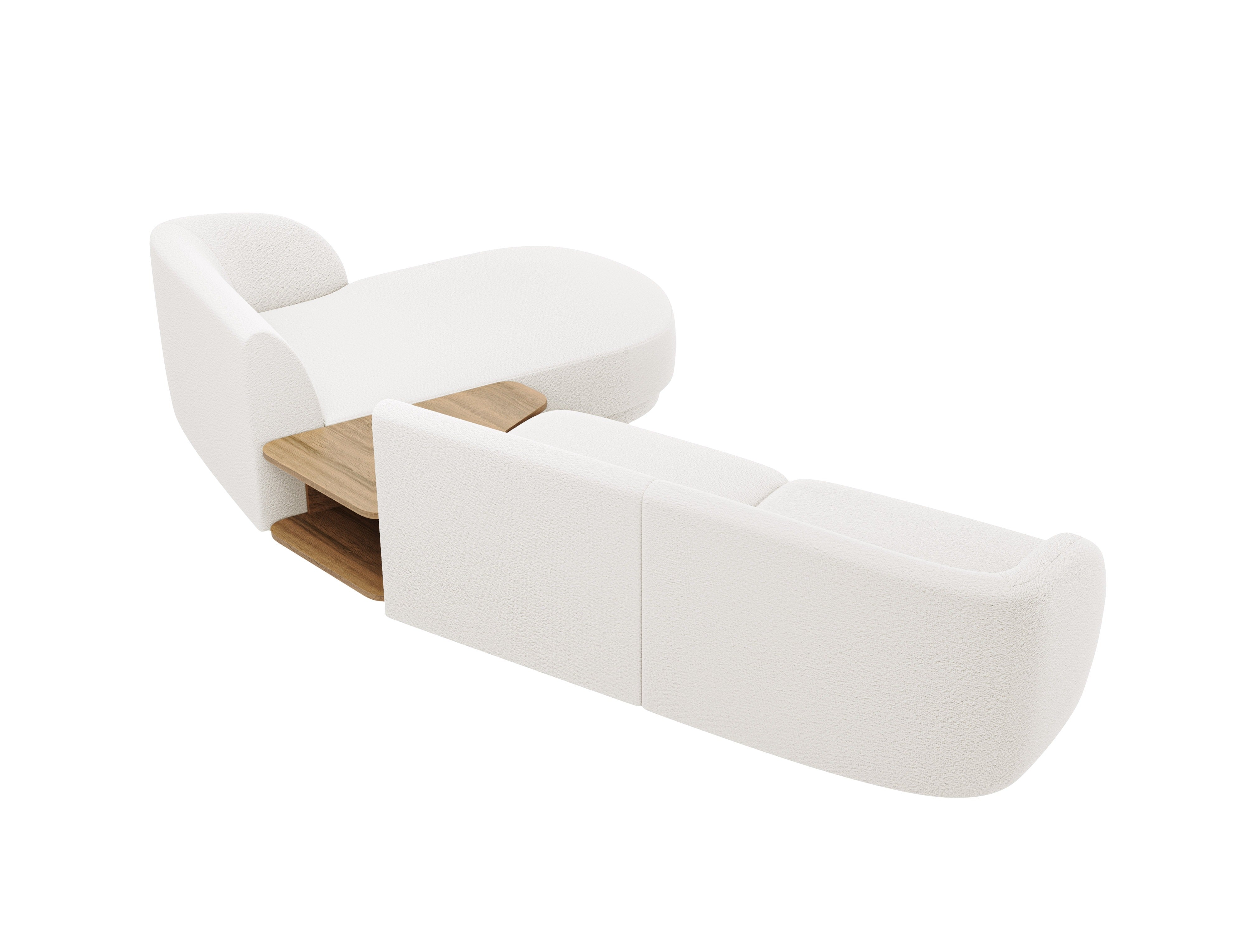 Modulares Ecksofa mit Tisch, 3-Sitzer, rechtsseitig, MILEY, weißes Boucle