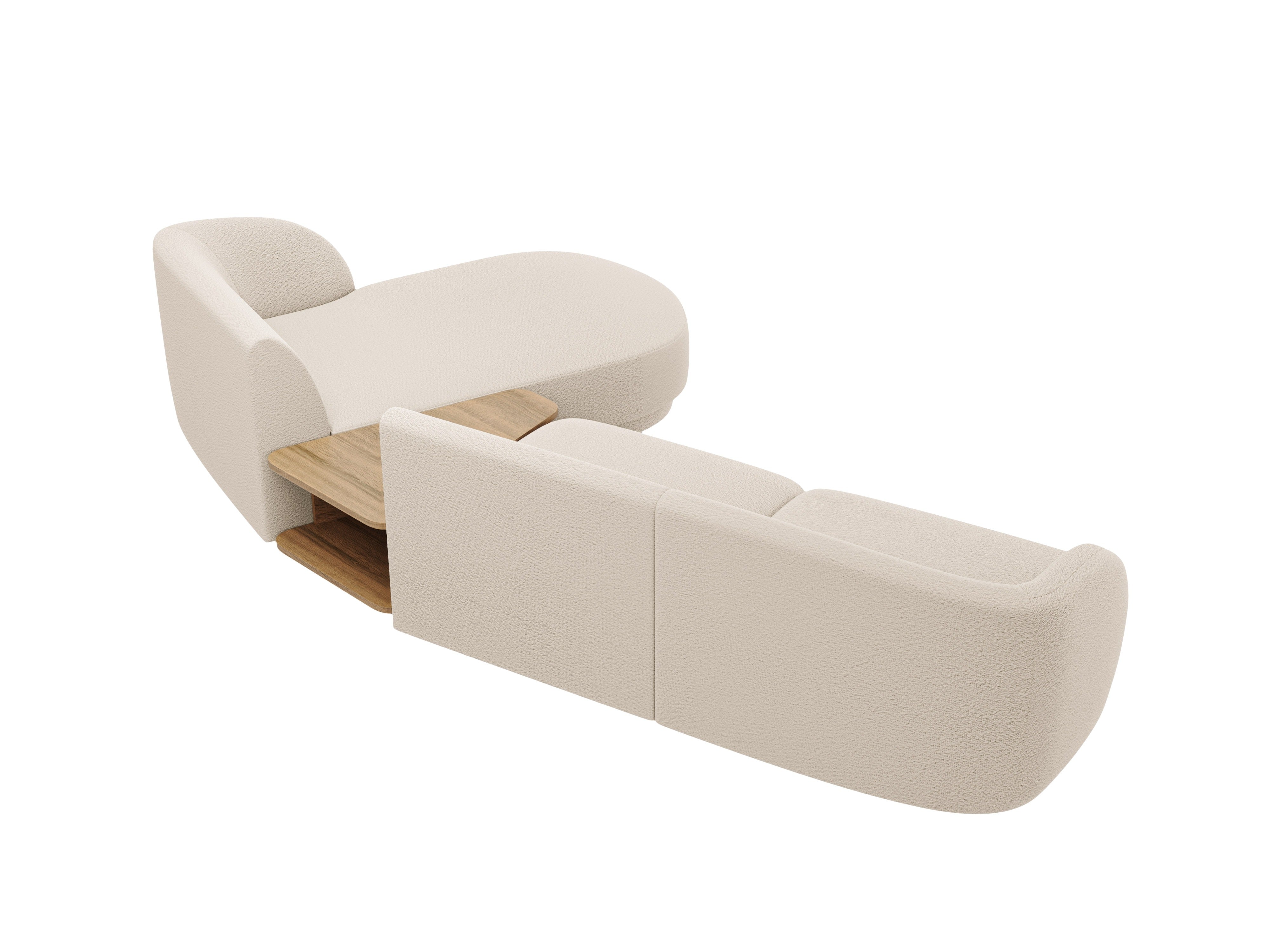 Modulares Ecksofa mit Tisch 3-Sitzer rechts MILEY beige Boucle