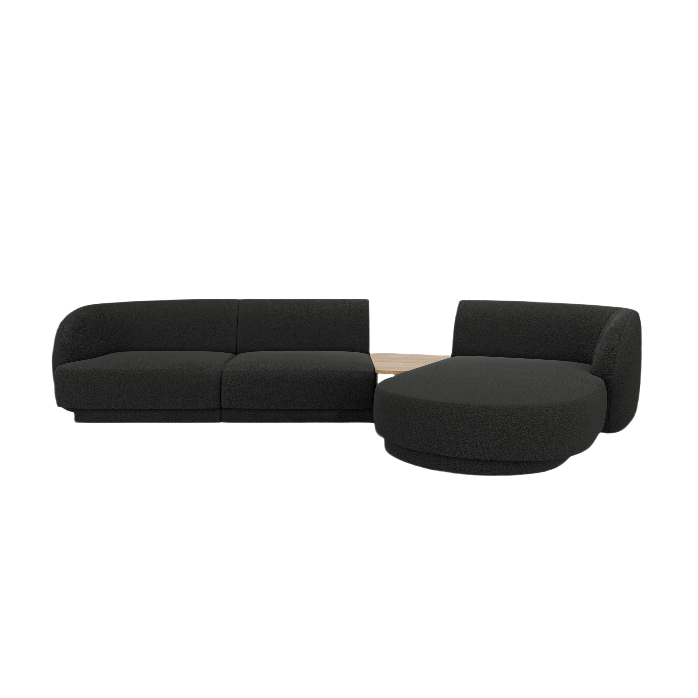 Modular corner sofa with table 3-seater right-sided MILEY black boucle