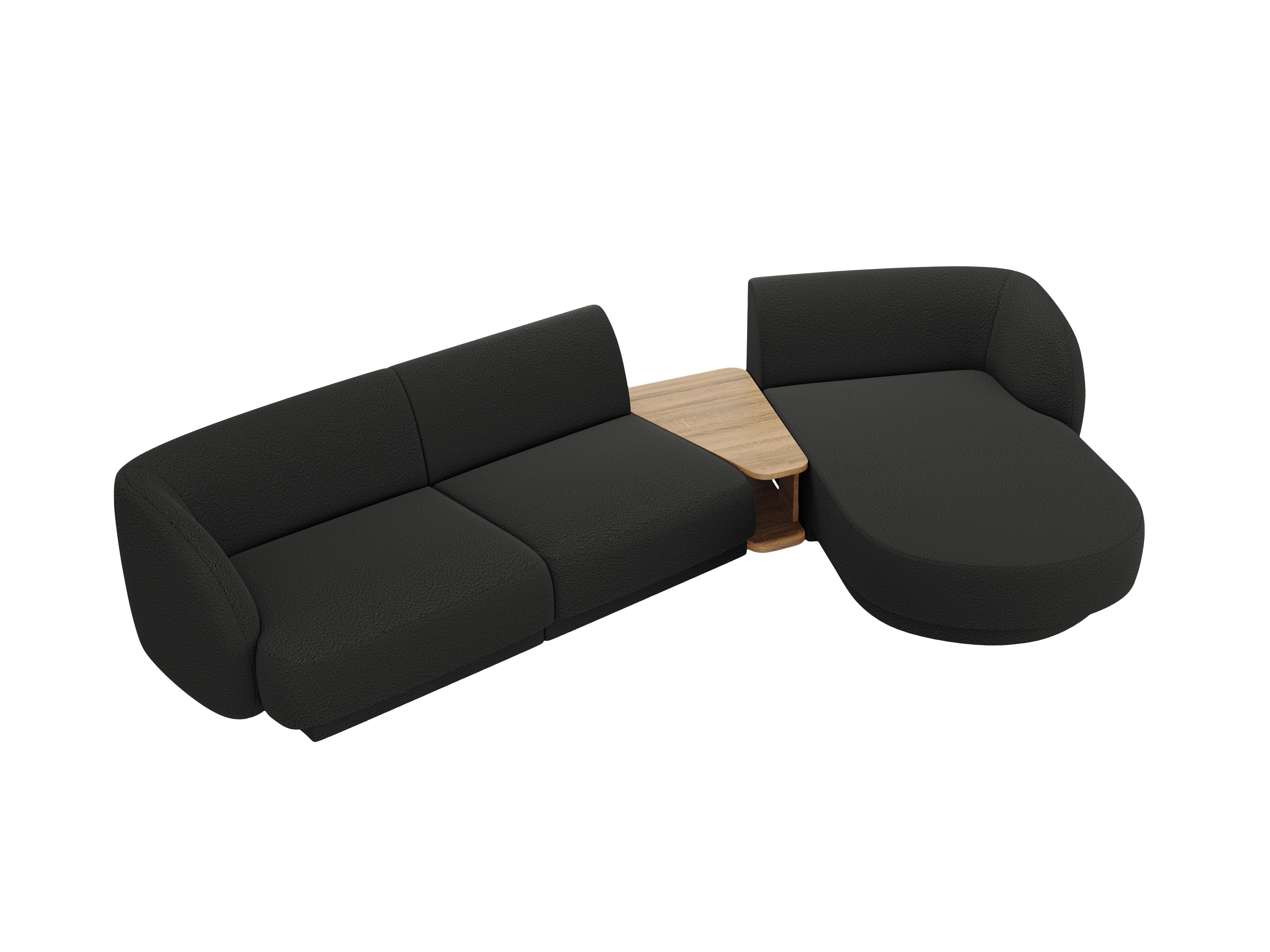 Modular corner sofa with table 3-seater right-sided MILEY black boucle