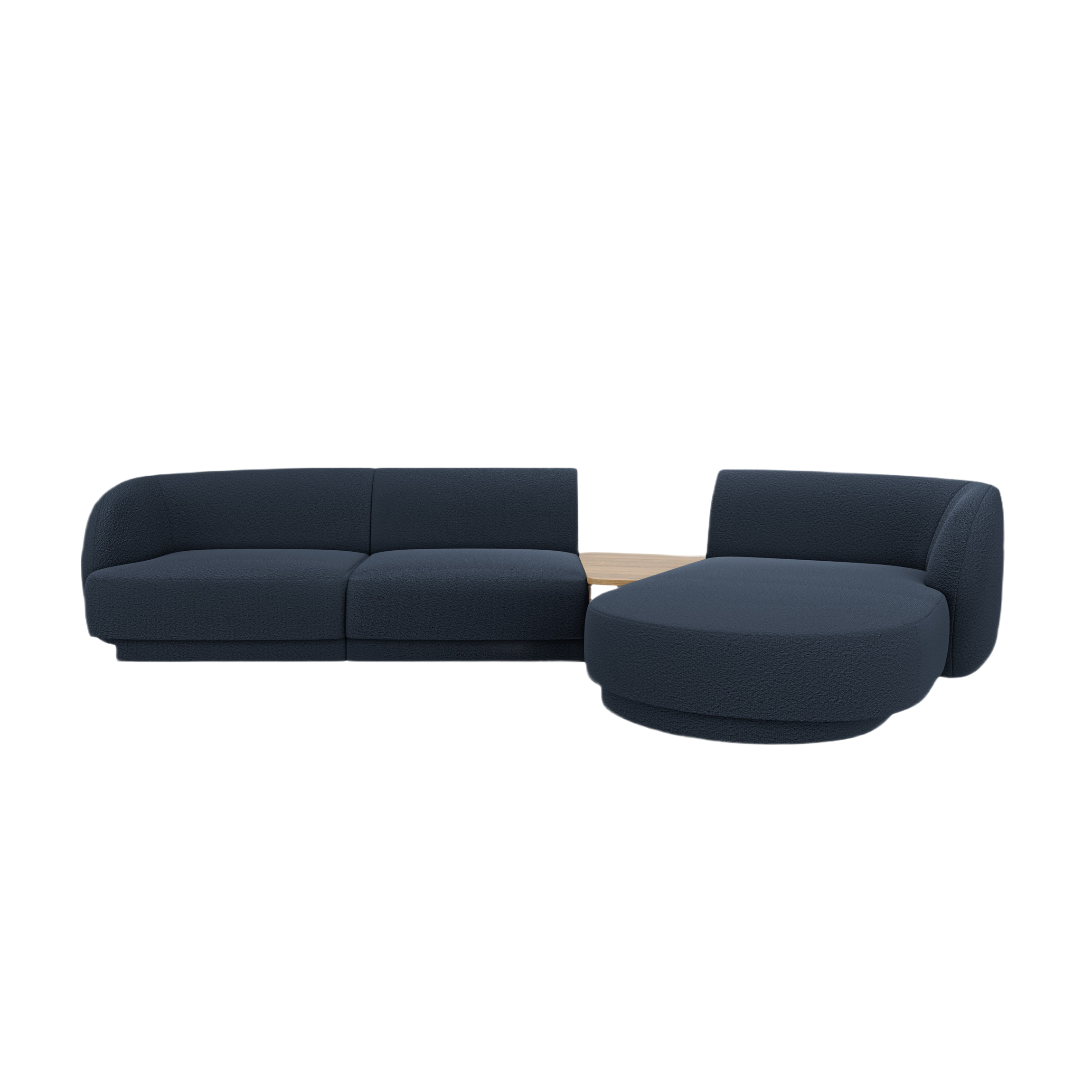 Modular corner sofa with table 3-seater right-sided MILEY dark blue boucle