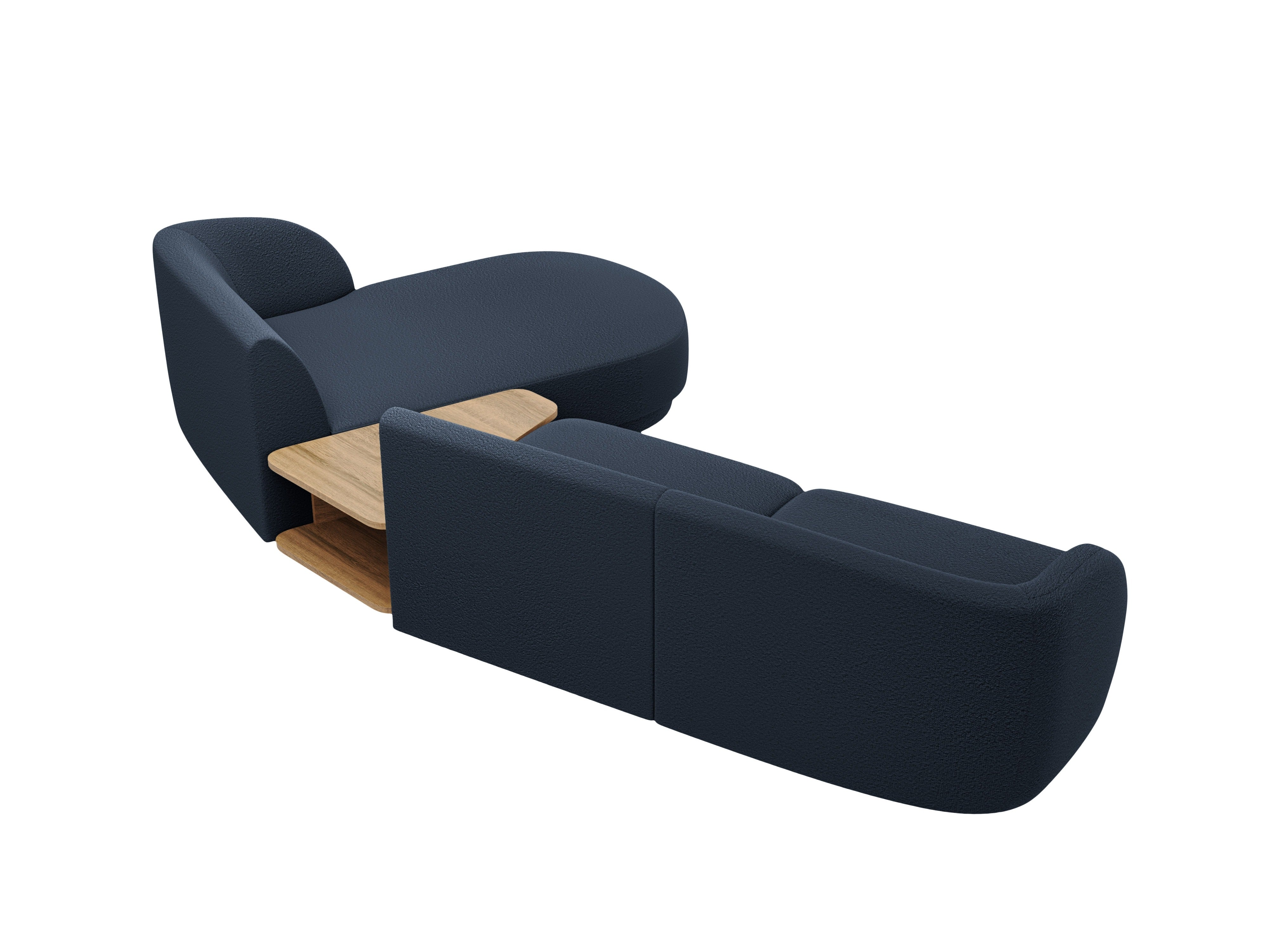 Modular corner sofa with table 3-seater right-sided MILEY dark blue boucle